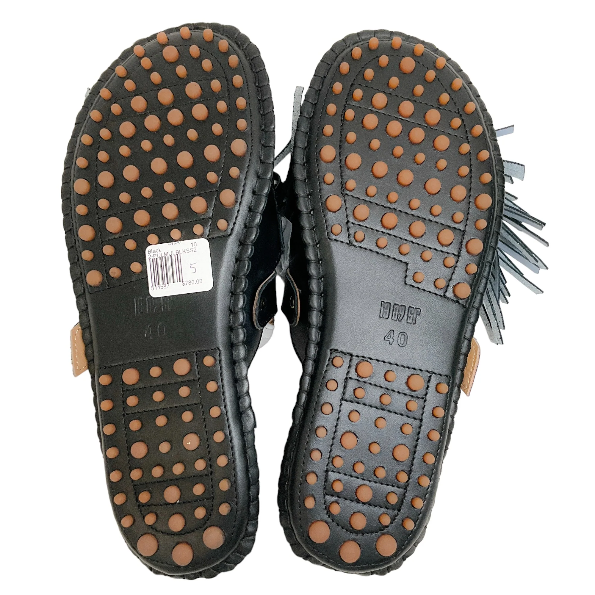 13 09 SR Black / White Leather Puli Mules - Image 8