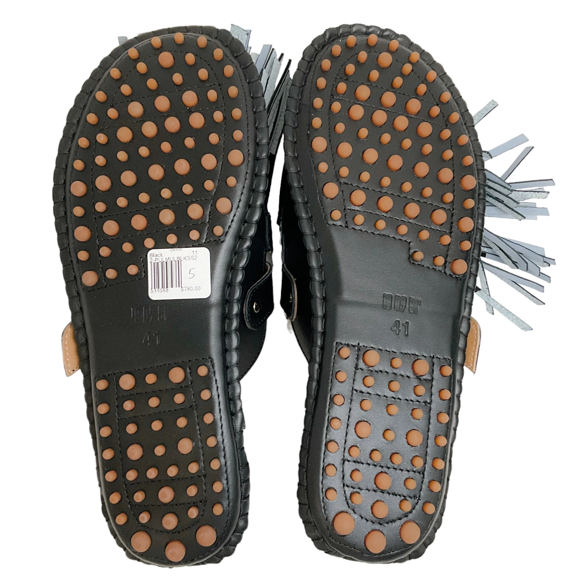 13 09 SR Black / White Leather Puli Mules - Image 9