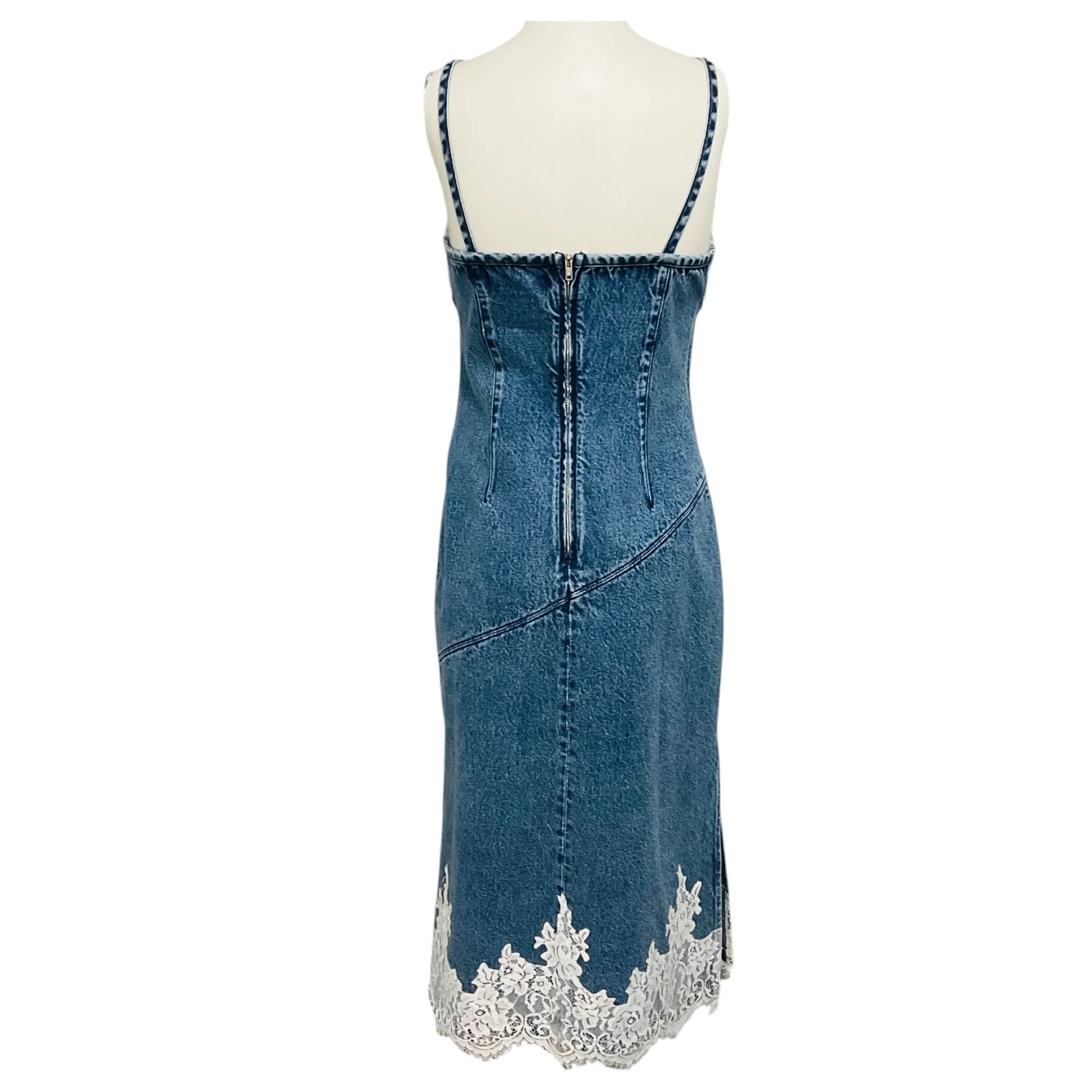 3.1 Phillip Lim Blue Denim Slip Dress with Lace - Image 3