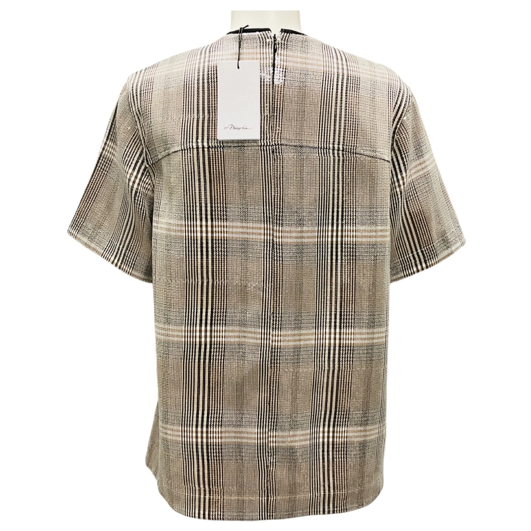 3.1 Phillip Lim Brown Multi Sequin Plaid Boxy Tee - Image 3