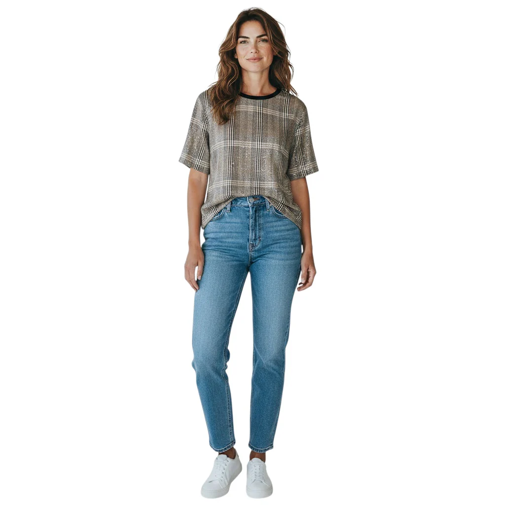 3.1 Phillip Lim Brown Multi Sequin Plaid Boxy Tee - Image 6