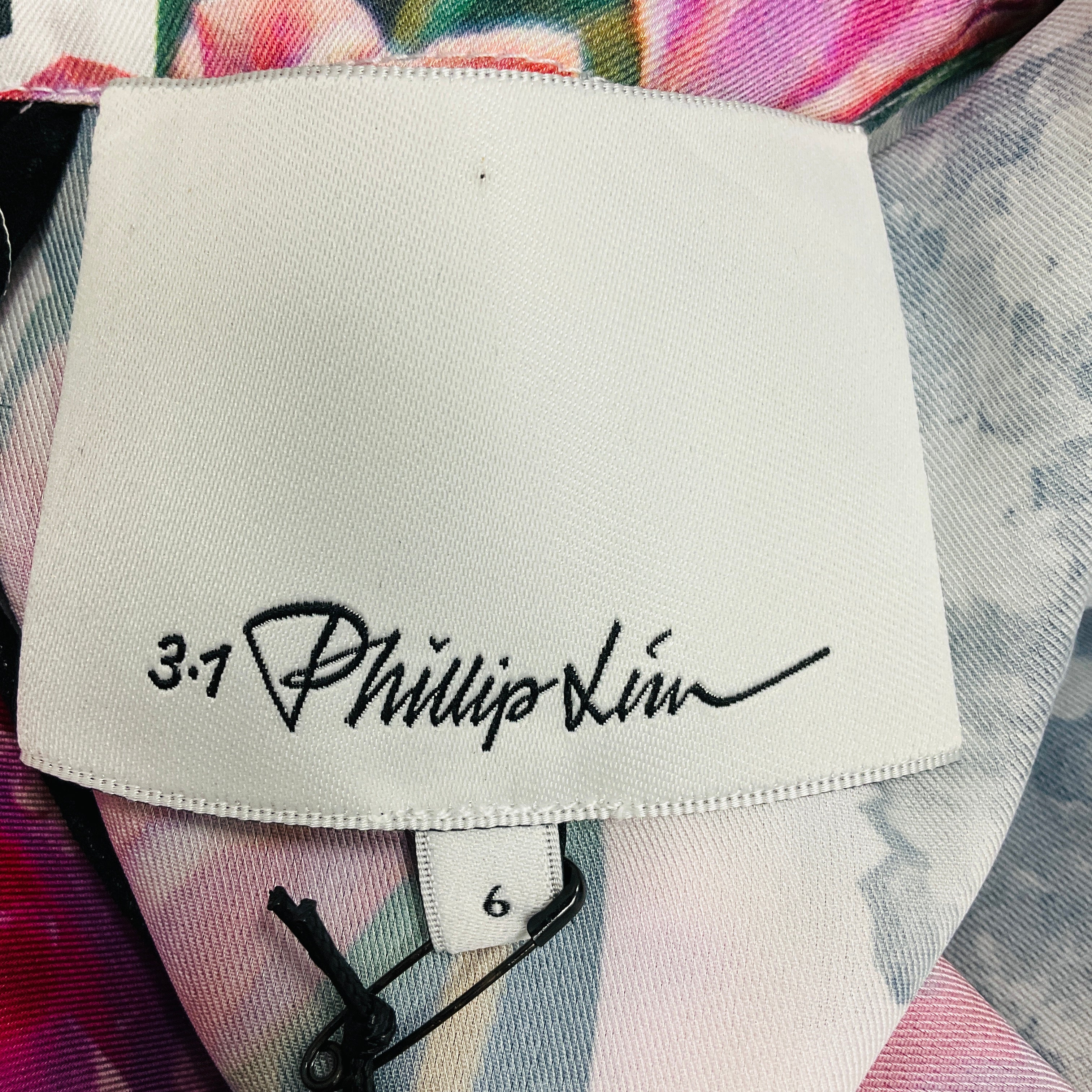 3.1 Phillip Lim Rose Multi Floral Collage Soft Tulip Sleeve Dress with Ruching - Image 4