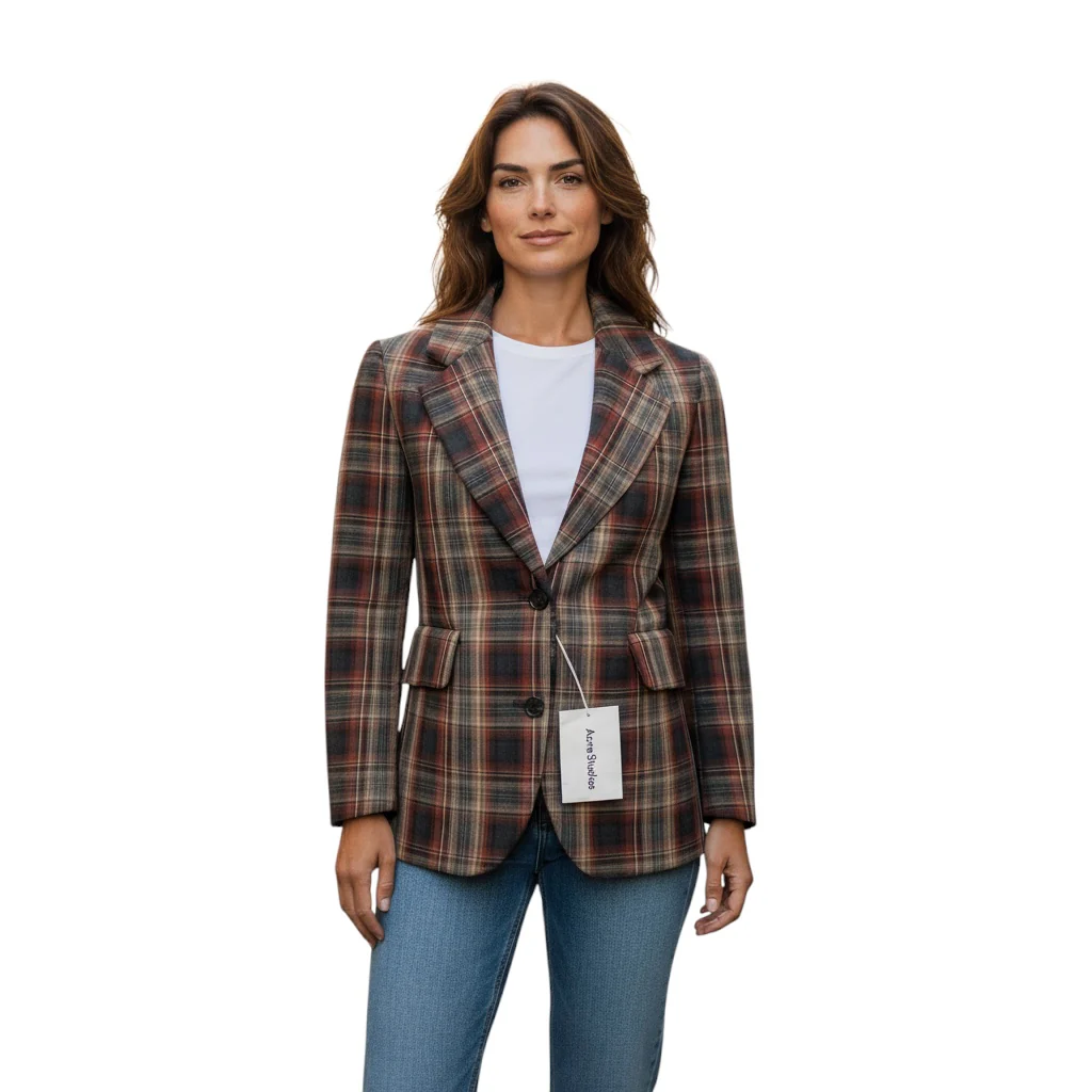 Acne Studios Brown Multi Check Bonded Suit Jacket - Image 7