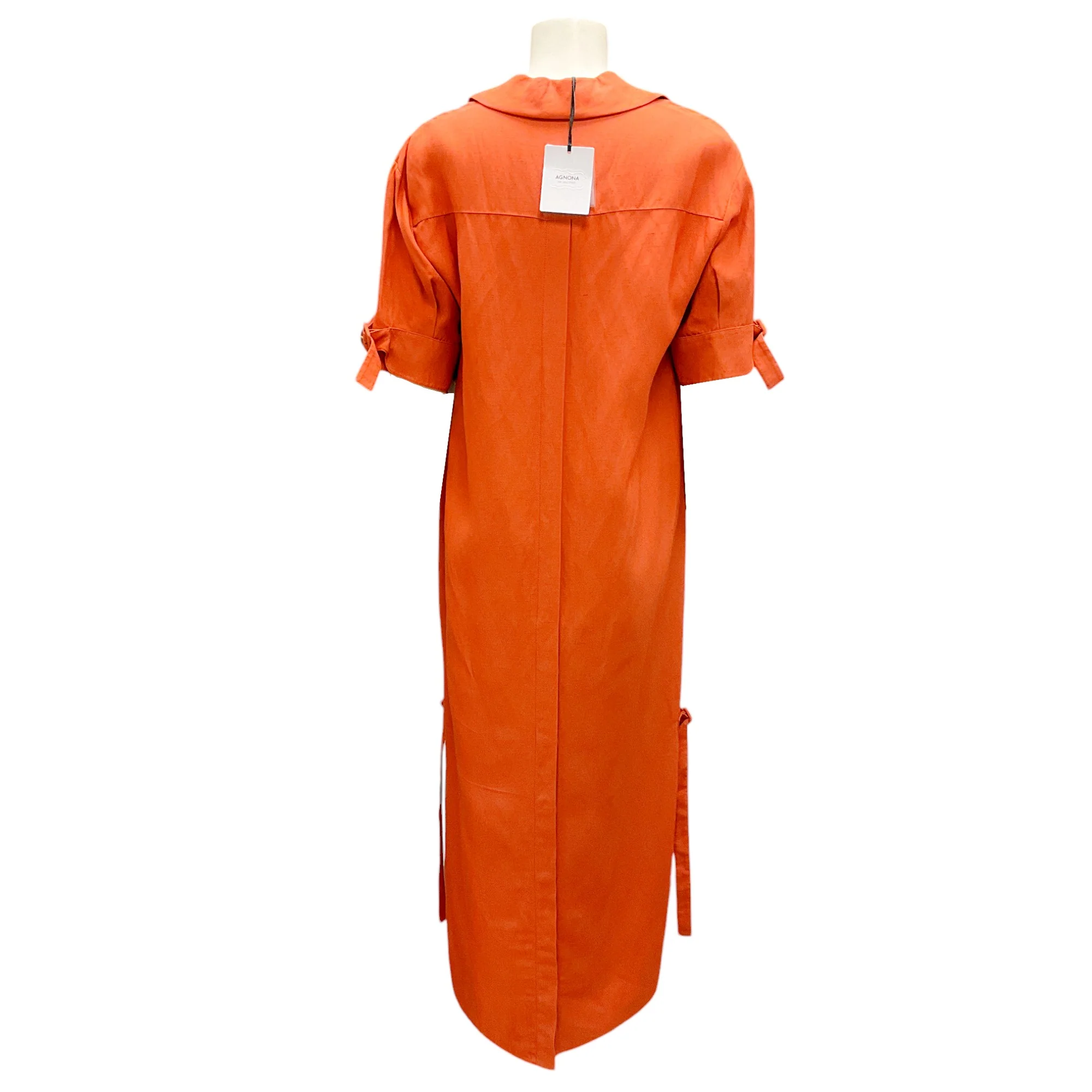 Agnona Orange Short Sleeved Linen Midi Dress - Image 3