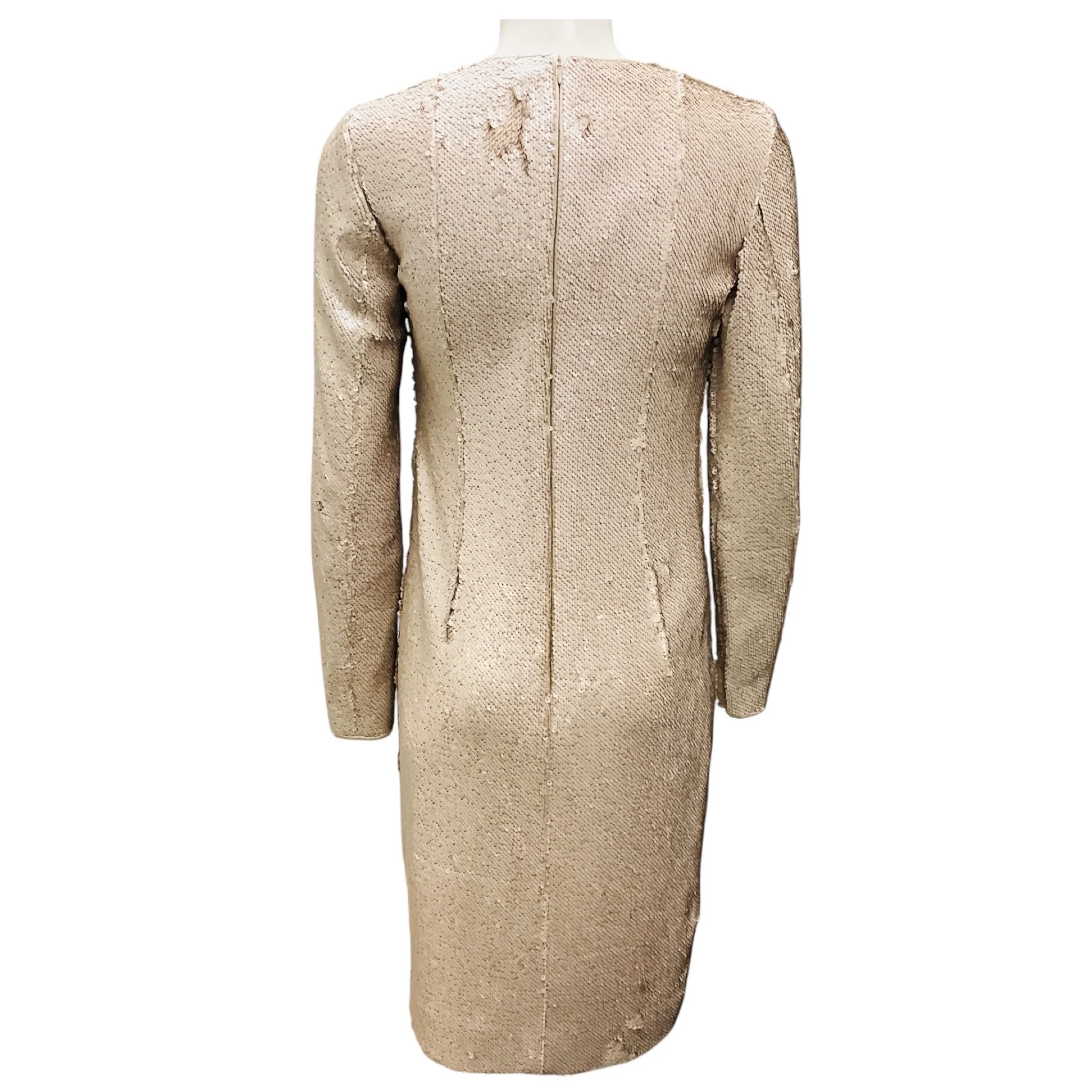 Akris Champagne Sequined Long Sleeved Cocktail Dress - Image 3