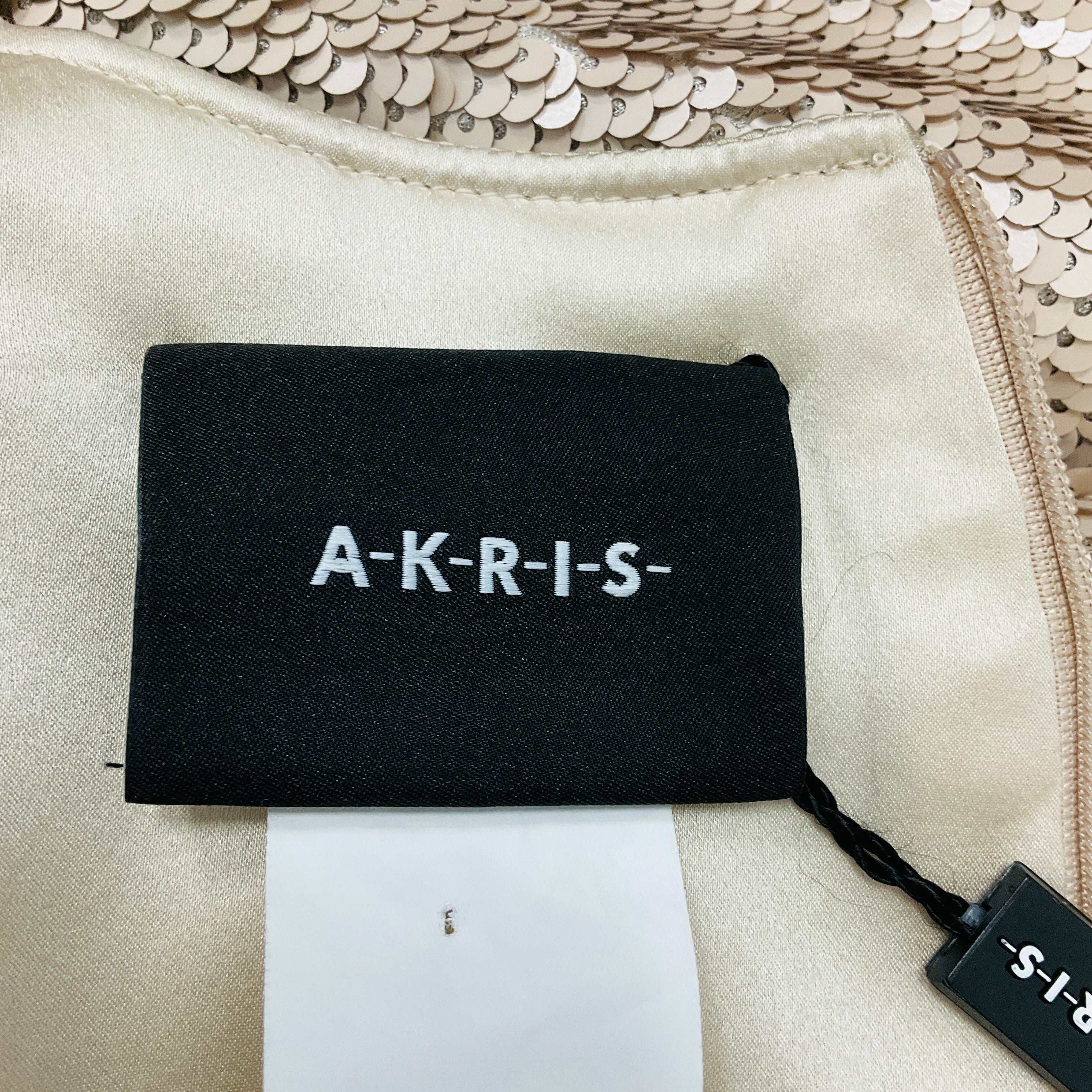 Akris Champagne Sequined Long Sleeved Cocktail Dress - Image 4