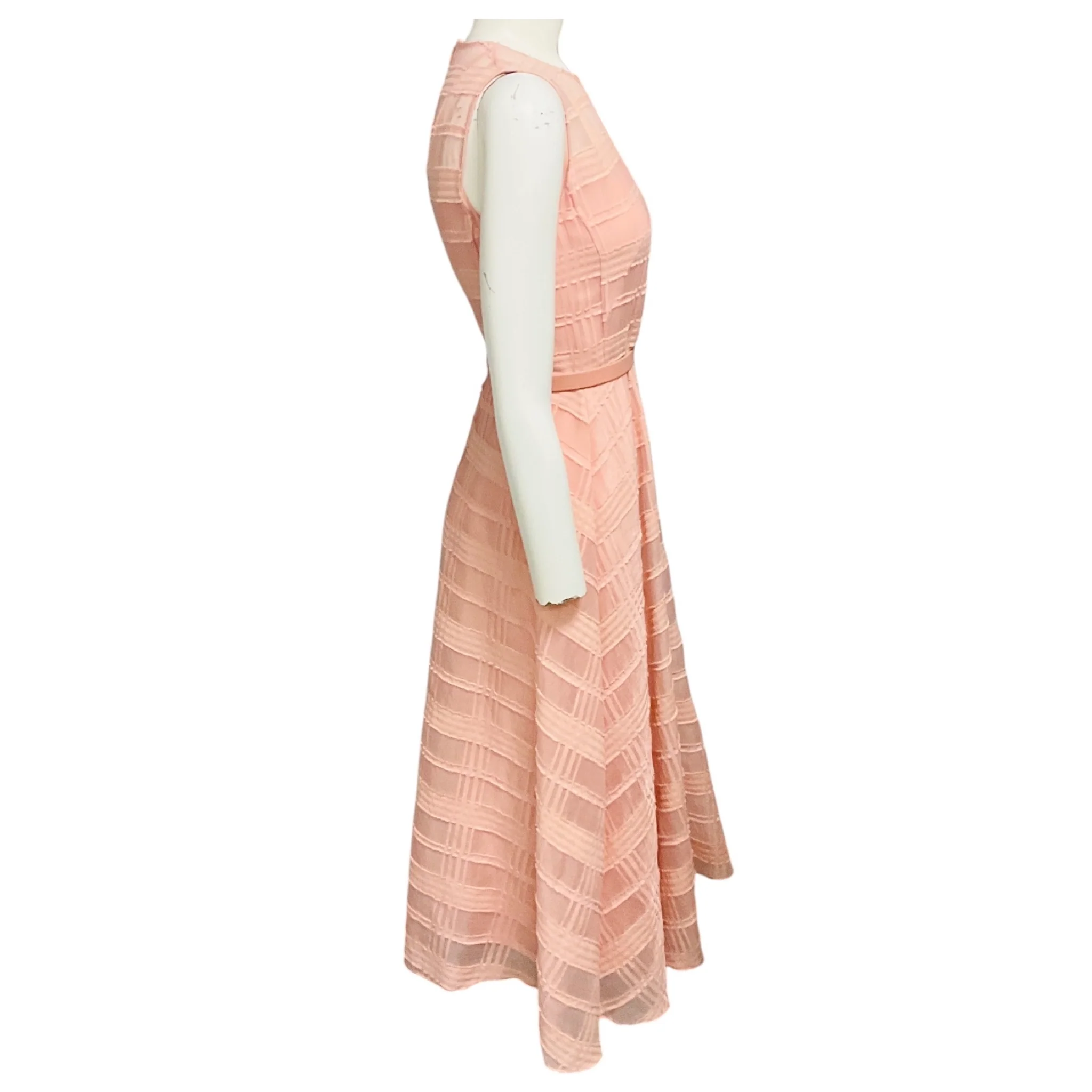 Akris Light Blush Pink Cotton Organza Fit and Flare Midi Dress with Belt - Image 2