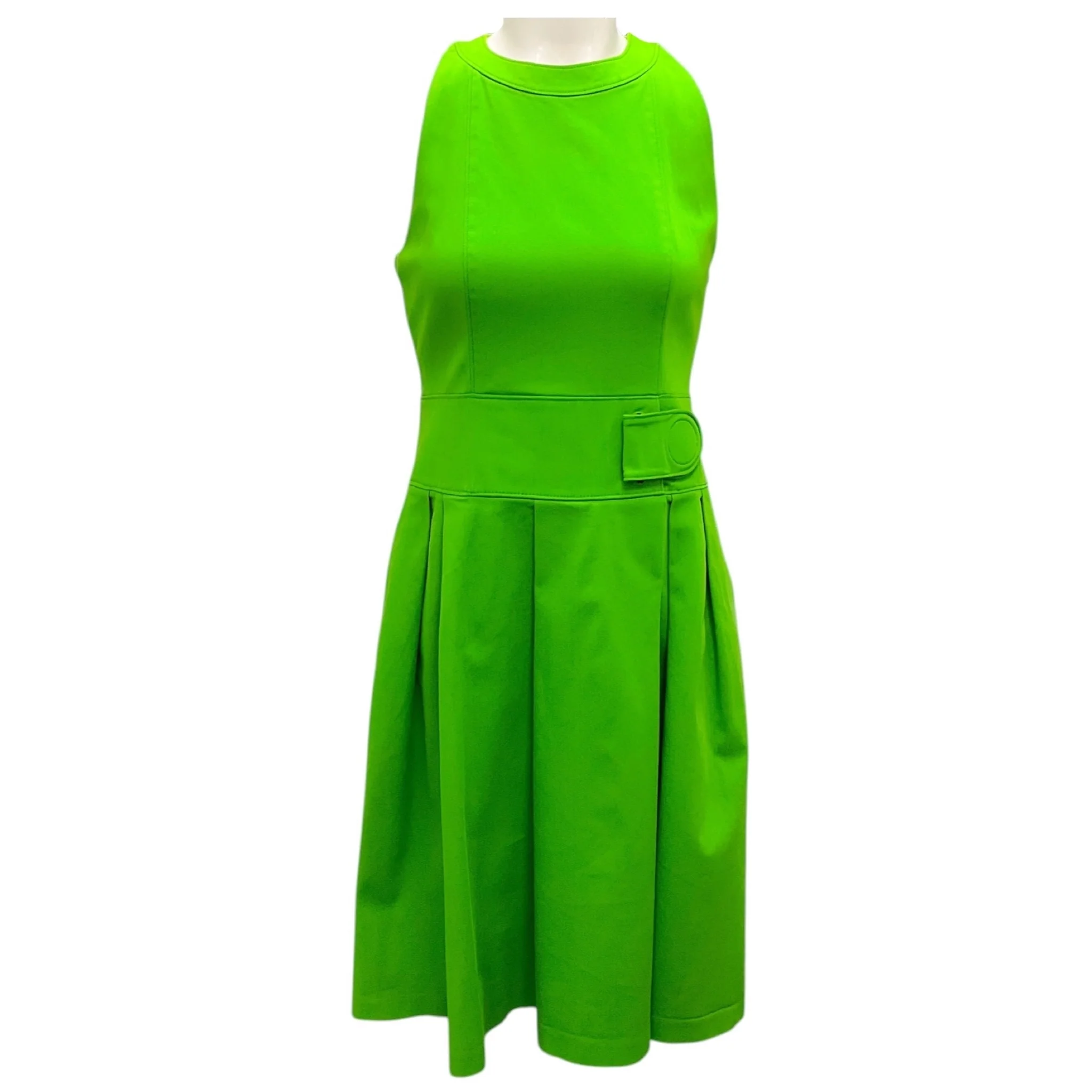 Akris Punto Kelly Green Cut Out Detail Sleeveless Cotton Midi Dress