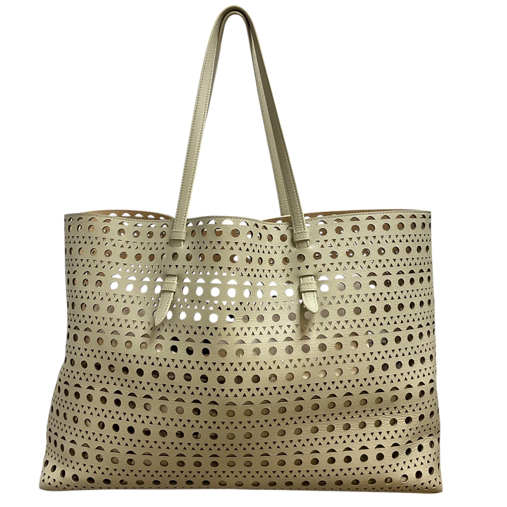 Alaia Argile Mina 44 Large Cut Out Neo Vienne Soft Calfskin Leather Tote Bag
