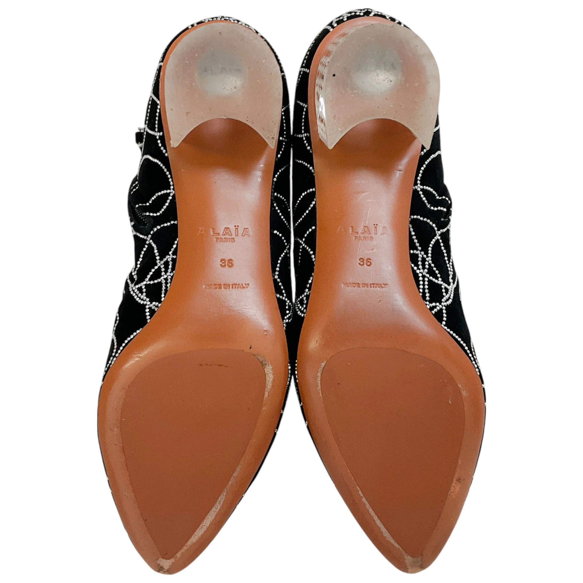 Alaia Black Suede Booties with Crystals and Clear Heel - Image 6