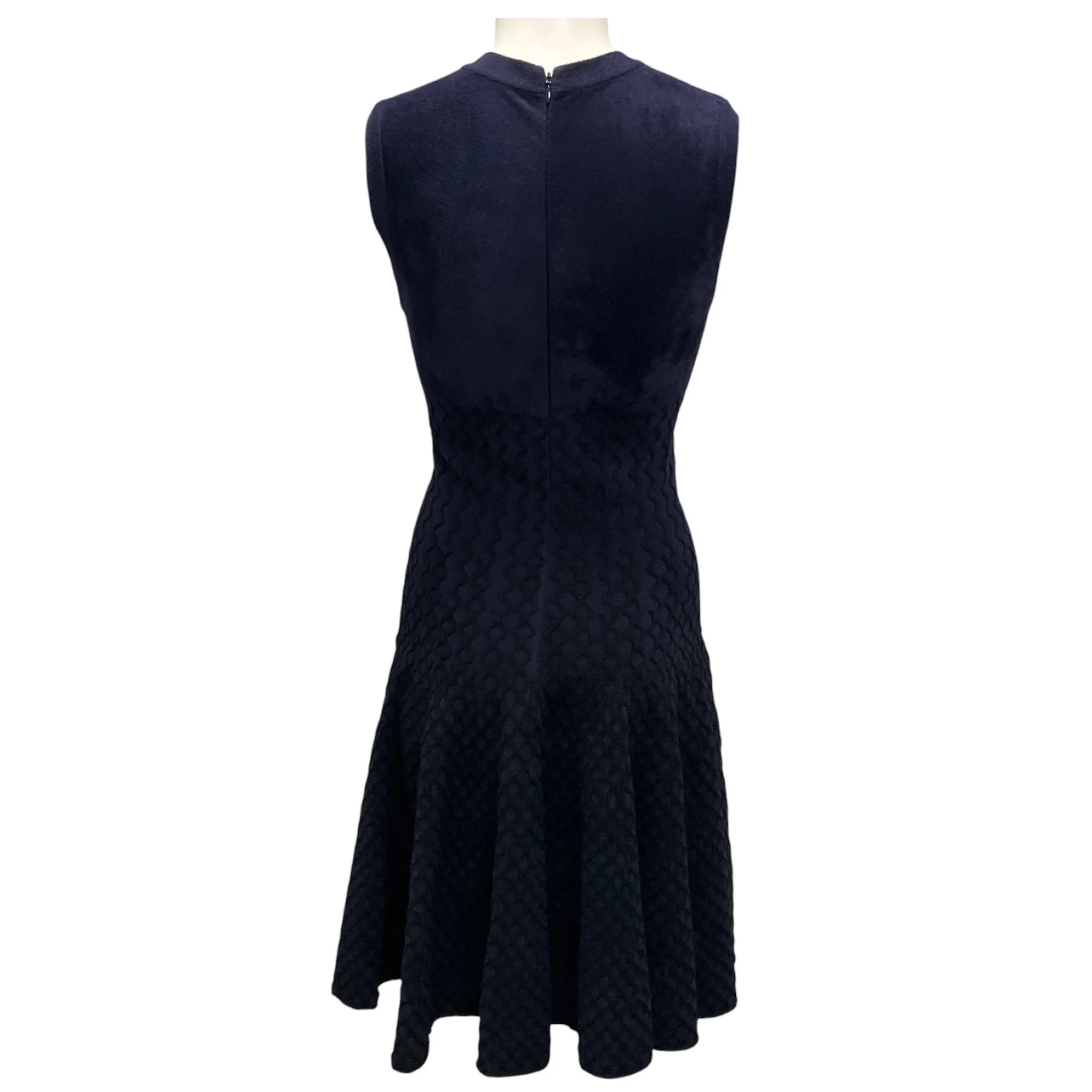 Alaia Navy / Black Lattice Detail Sleeveless V-Neck Flared Chenille Knit Dress - Image 3