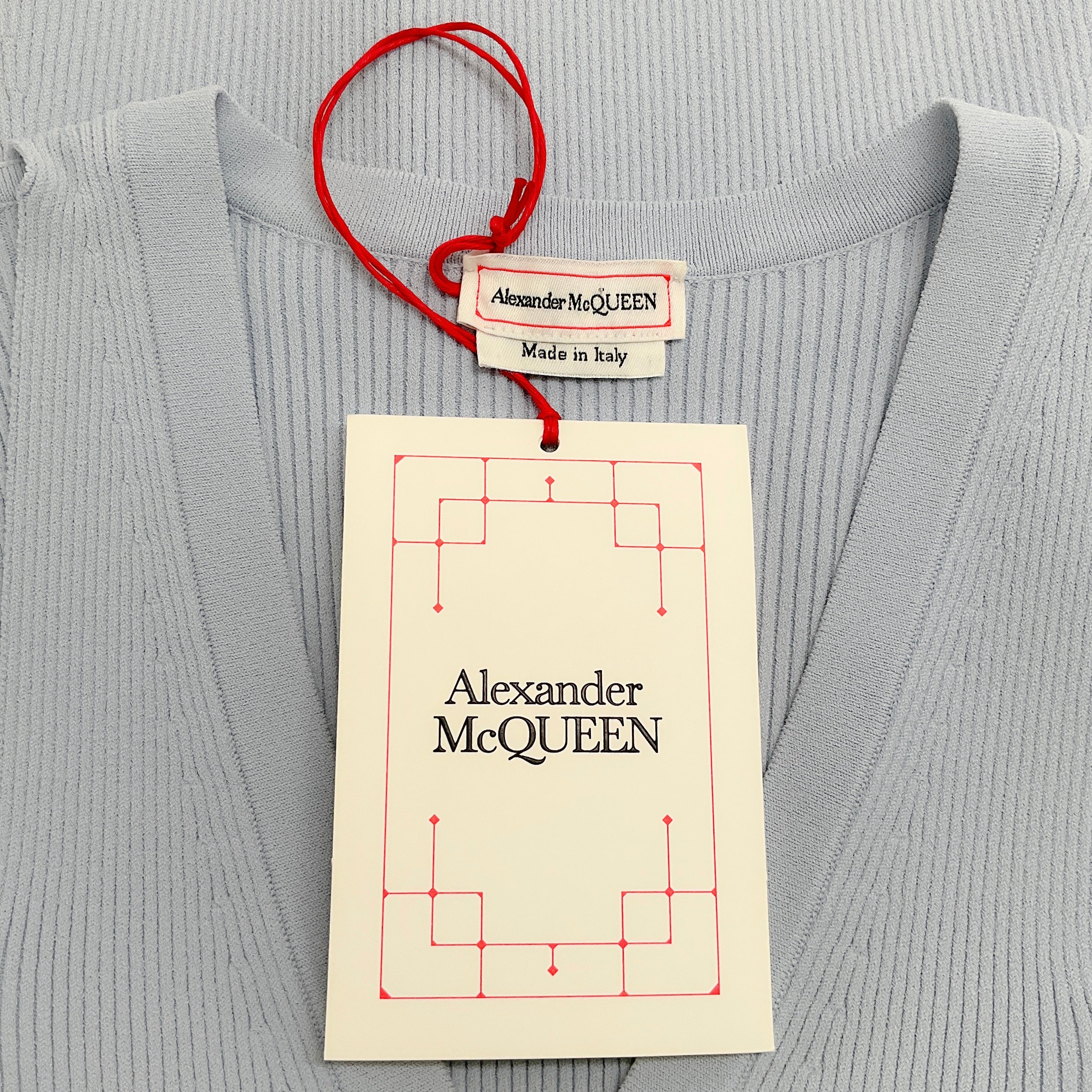 Alexander McQueen Light Blue Cold Shoulder Ribbed Cardigan - Image 4