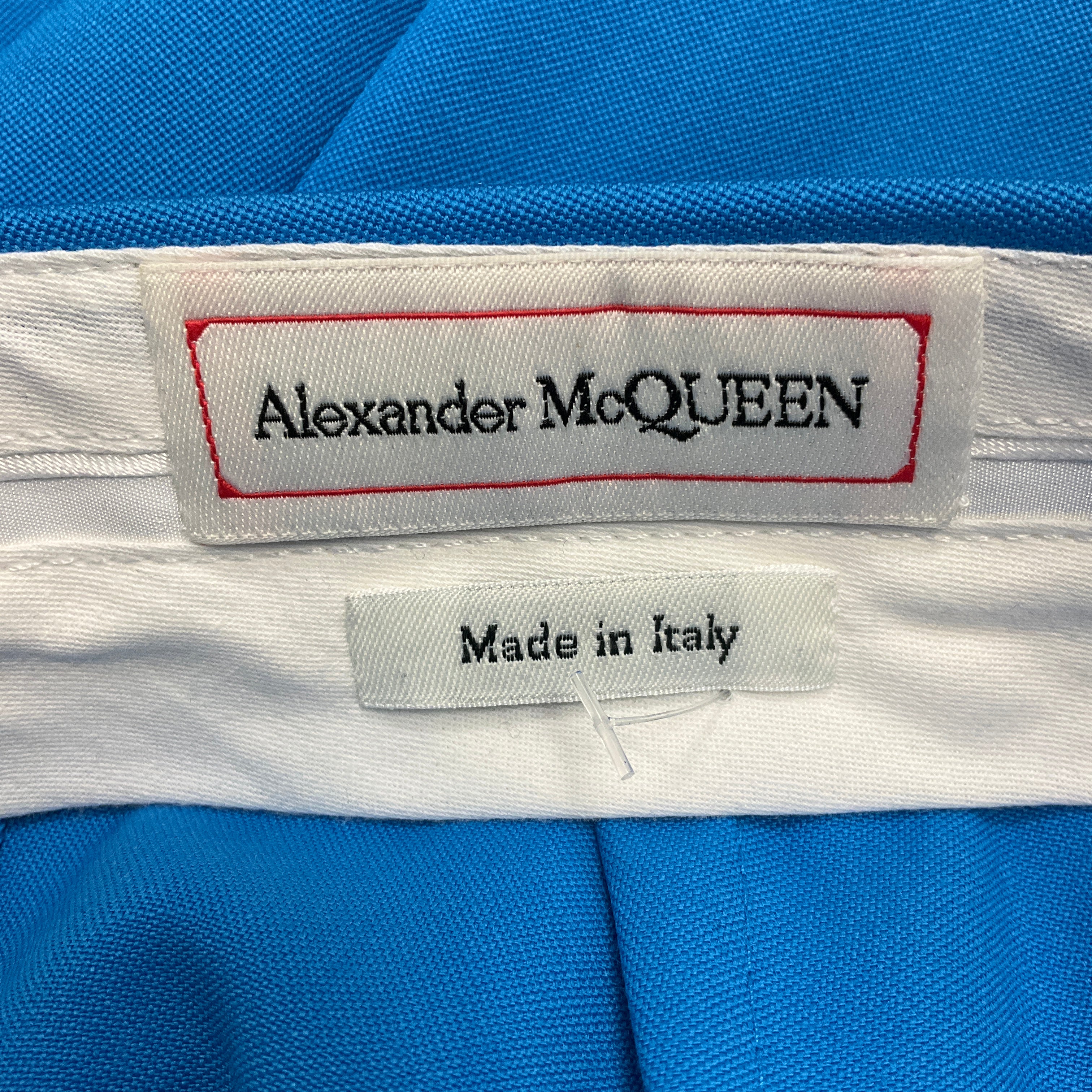 Alexander McQueen Turquoise 2023 Pleat Front High Waist Wide Leg Trousers - Image 4
