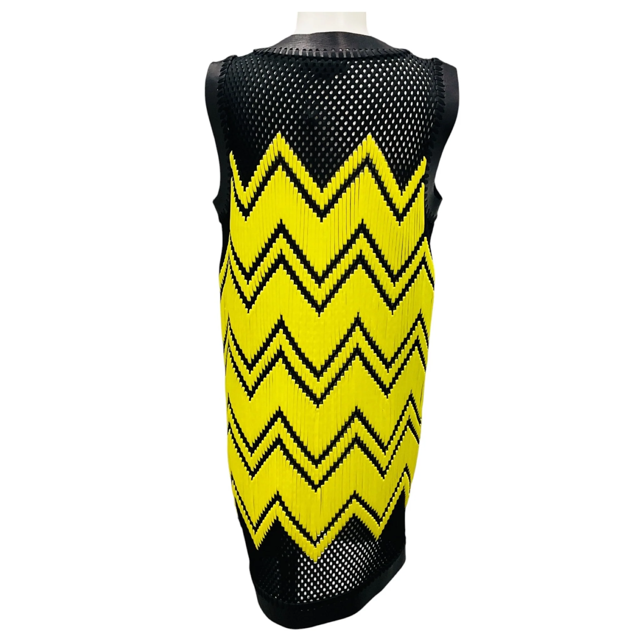 Alexander Wang Black / Yellow Woven Polyester and Lambskin Leather Cocktail Dress - Image 3
