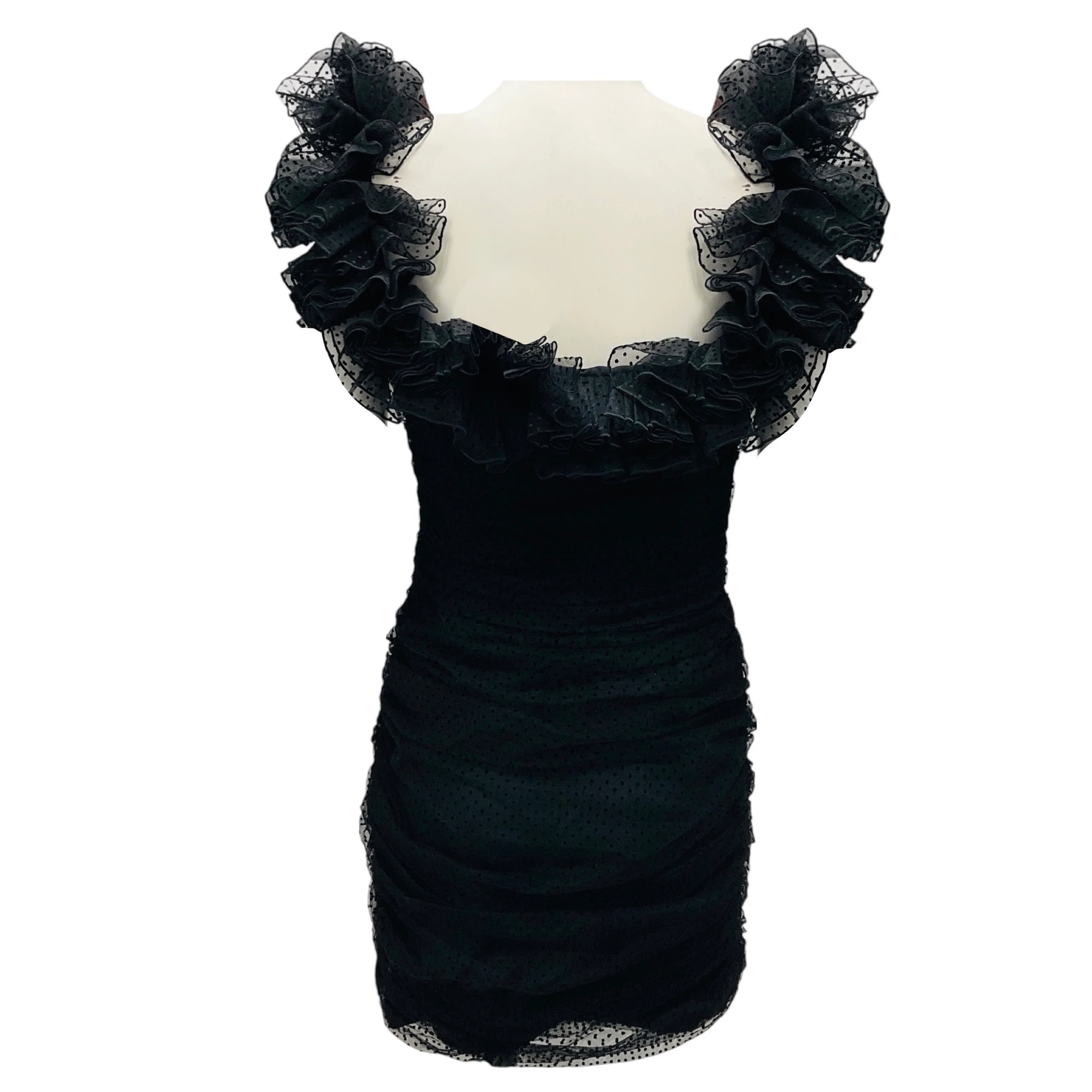 Alexandre Vauthier Black Ruffled Polka Dot Mesh Tulle Mini Cocktail Bustier Dress - Image 3