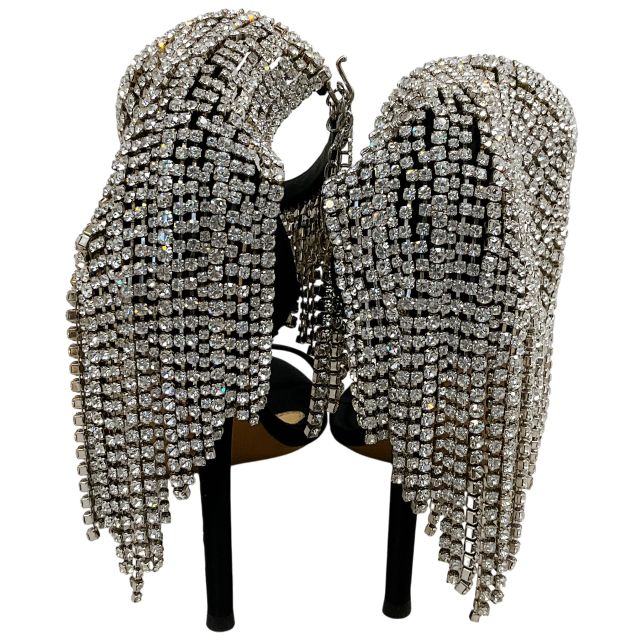 Alexandre Vauthier Black Satin Crystal Drape Embellished Sandals - Image 5