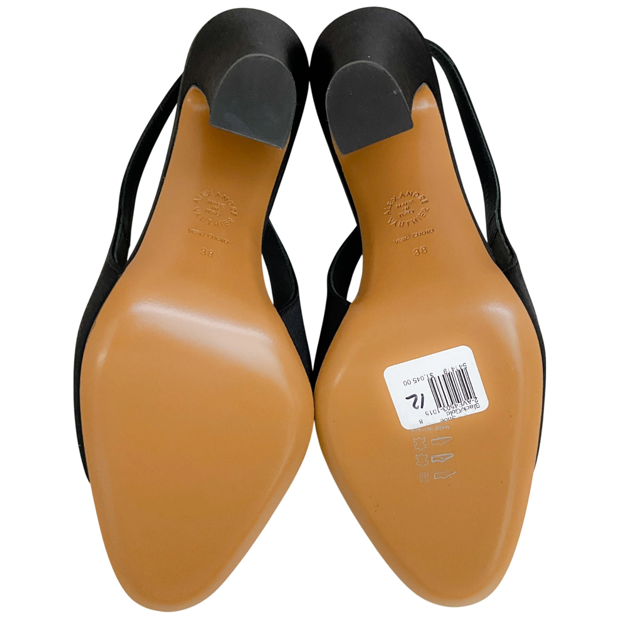 Alexandre Vauthier Black Satin Slingback Pumps with Gold Cap Toe - Image 7