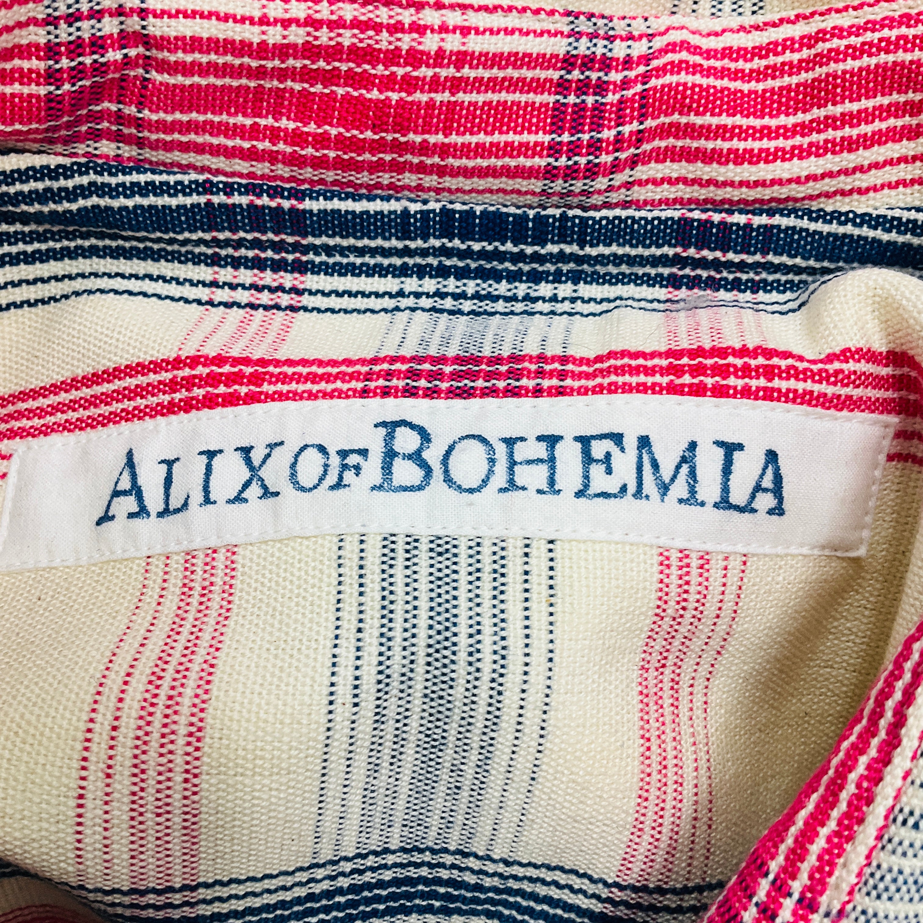 Alix of Bohemia Ivory / Pink / Navy Blue Cropped Double Breasted Plaid Cotton Jacket - Image 4
