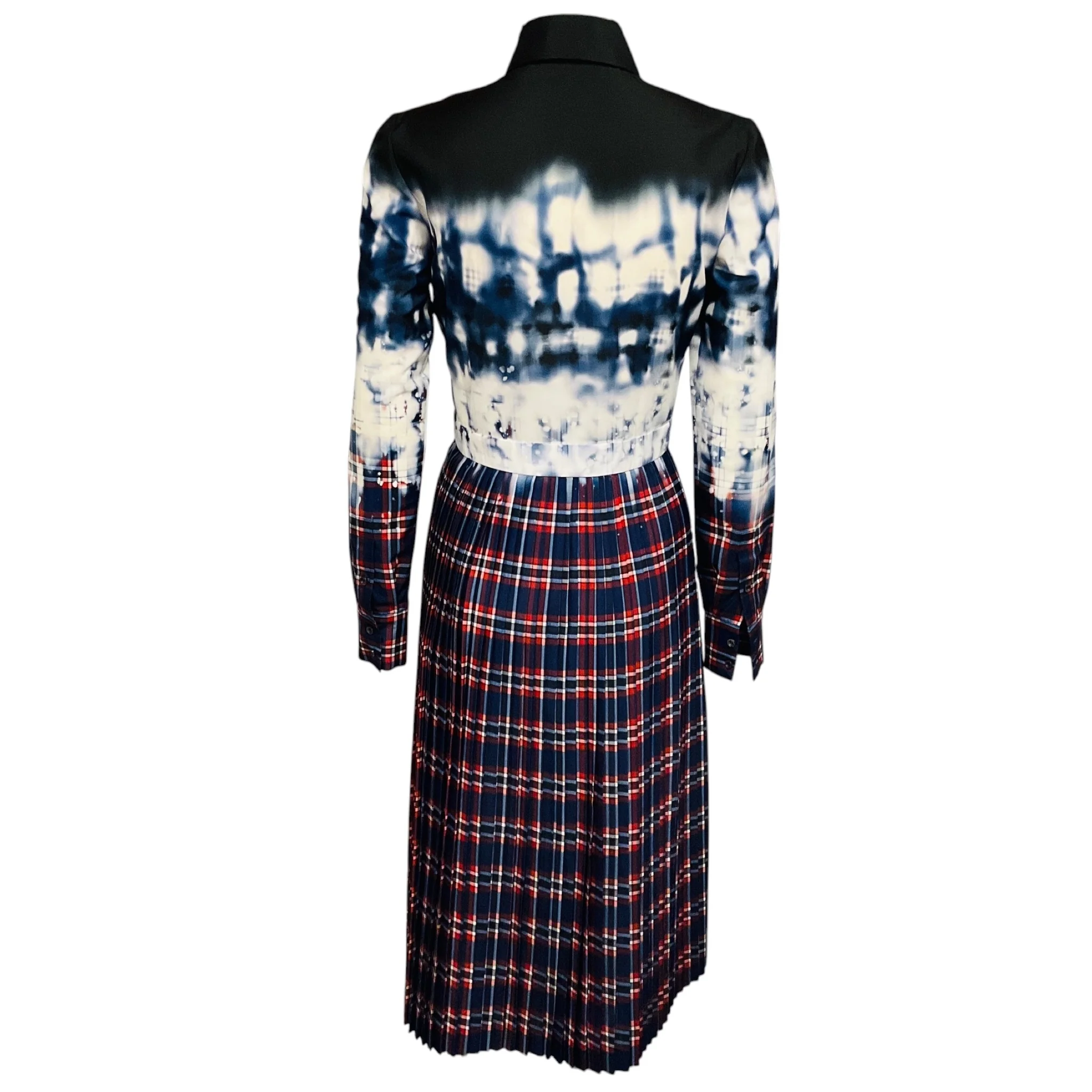 Altuzarra Blue / Black / White / Red Maria Tie Dye Check Print Shirtdress - Image 3