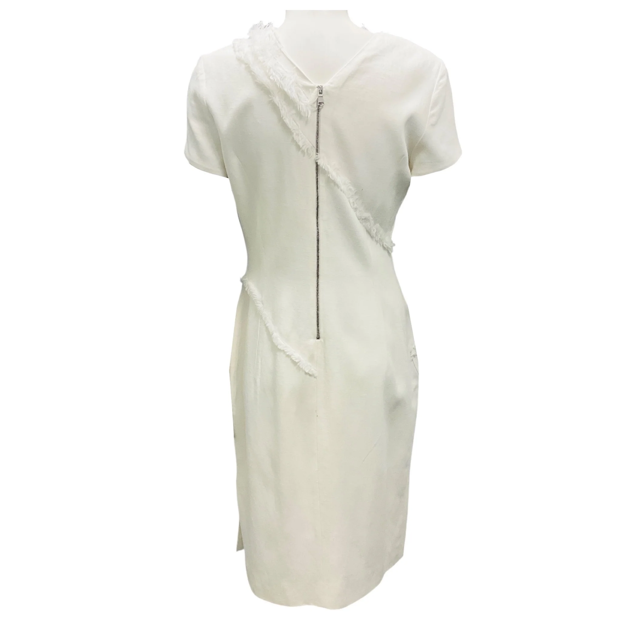 Altuzarra White Fringed Short Sleeved Linen Midi Dress - Image 3