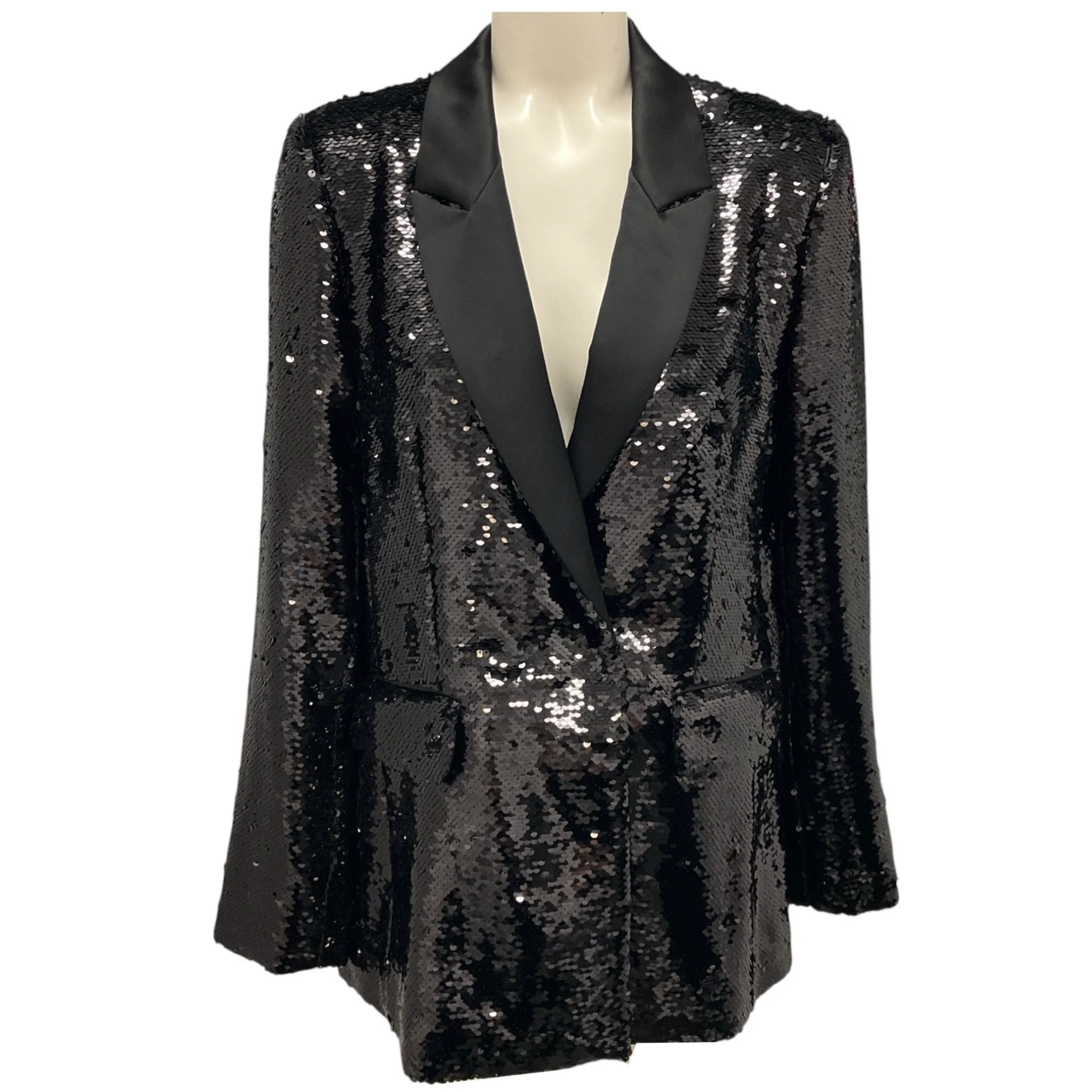 Anine Bing Black Sequined Tuxedo Style Blazer
