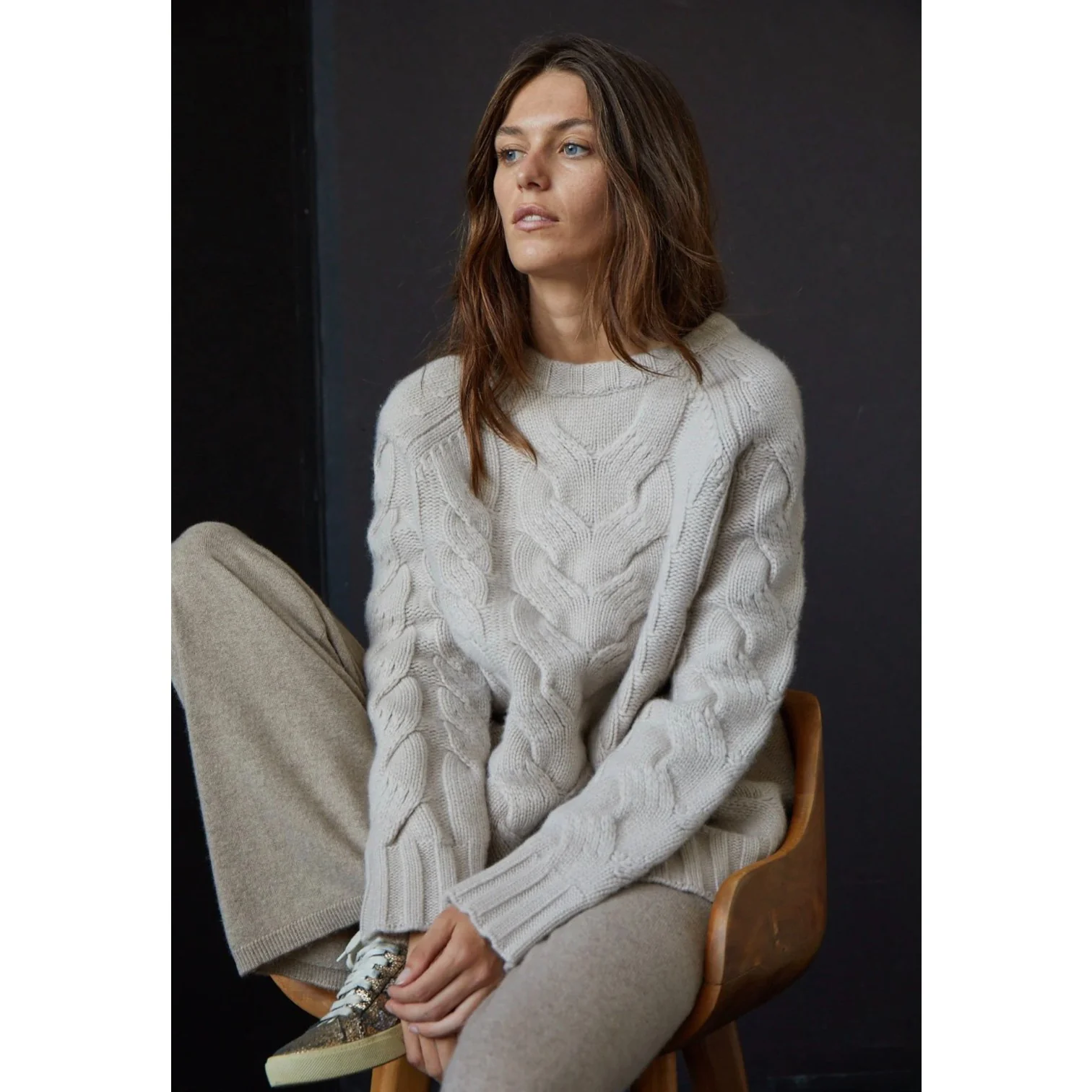 ANNIS JON OATMEAL CABLE CREW NECK - Image 3