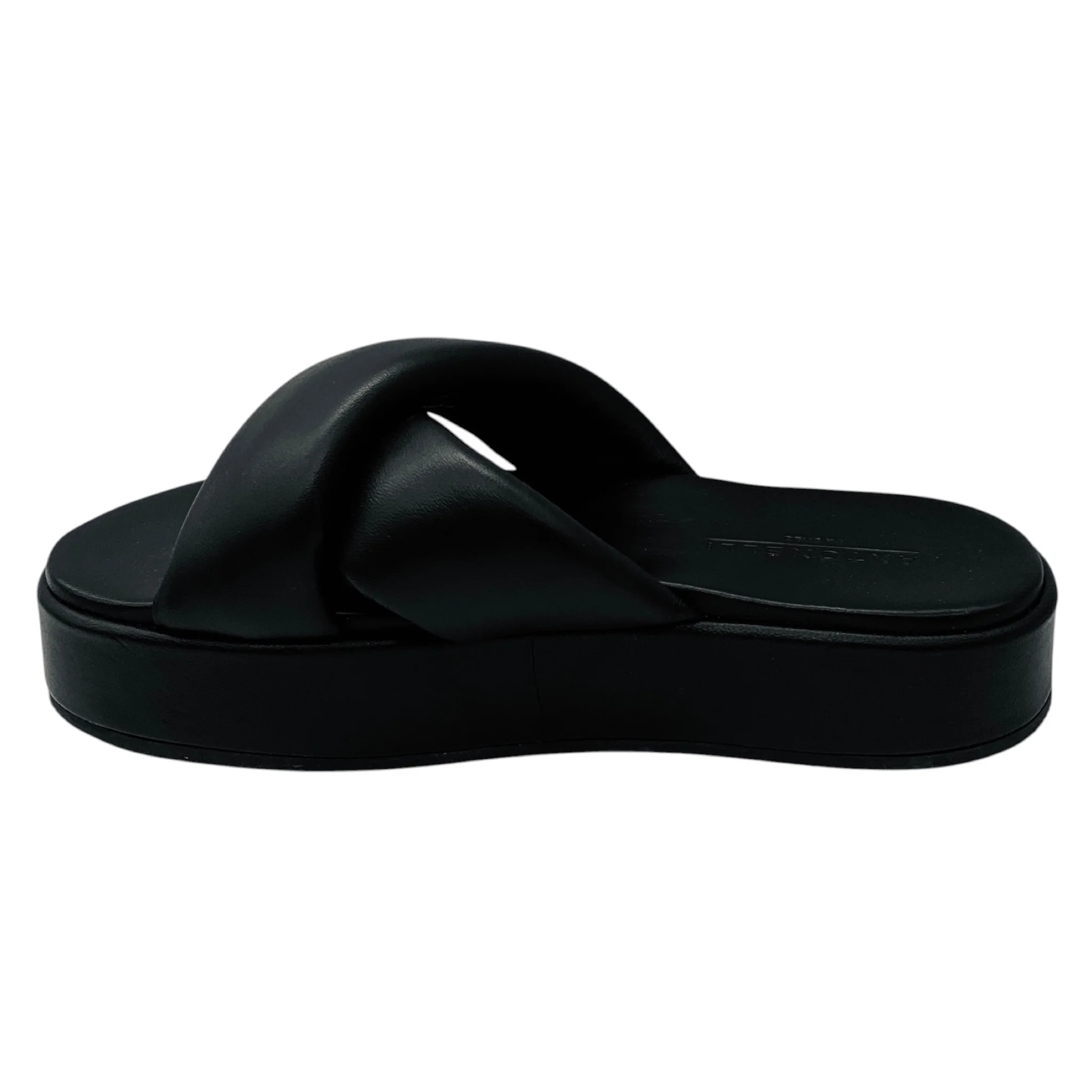 Antonelli Firenze Black Lambskin Leather Cross Strap Platform Slide Sandals - Image 3