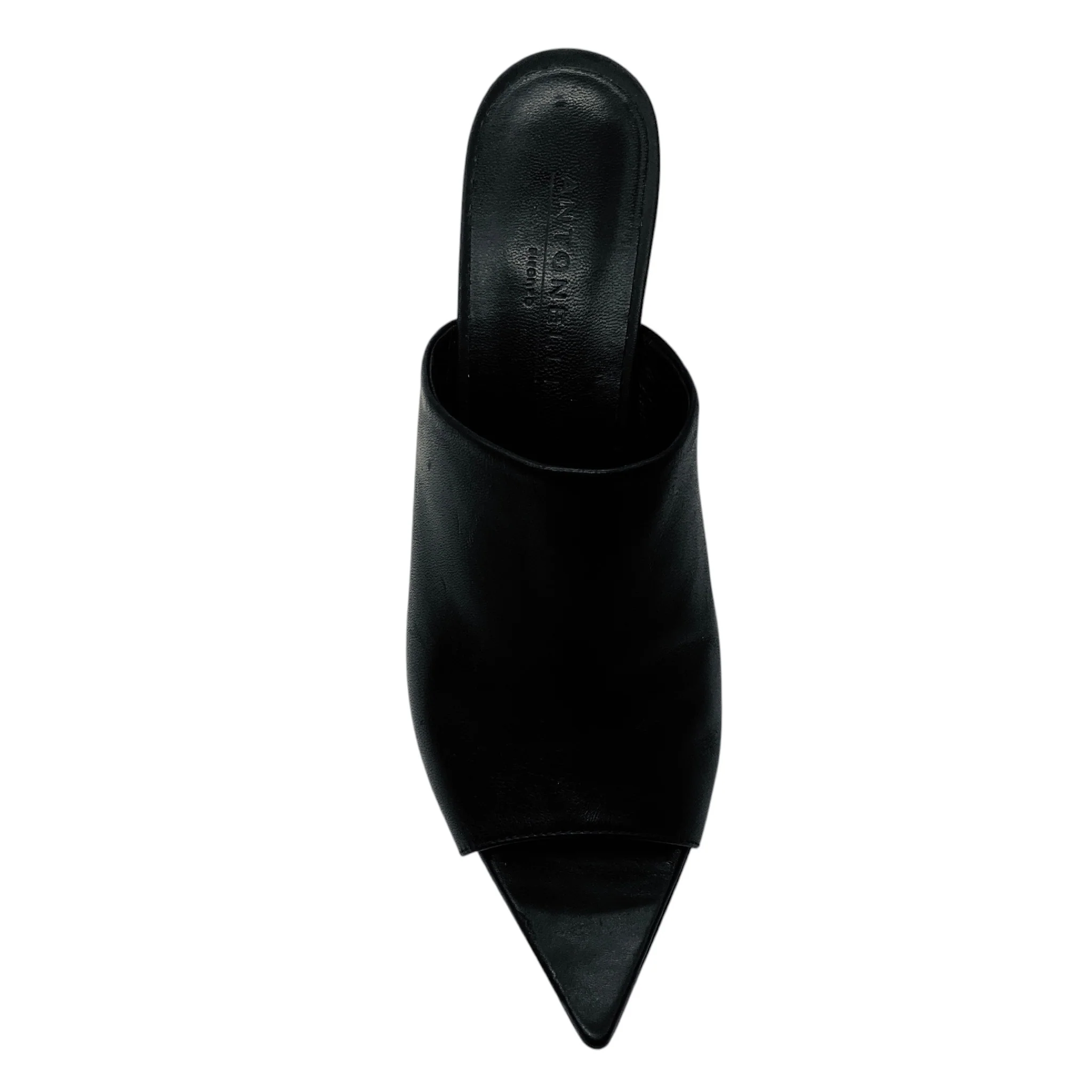 Antonelli Firenze Black Pointed Toe Leather Mule Sandals - Image 4