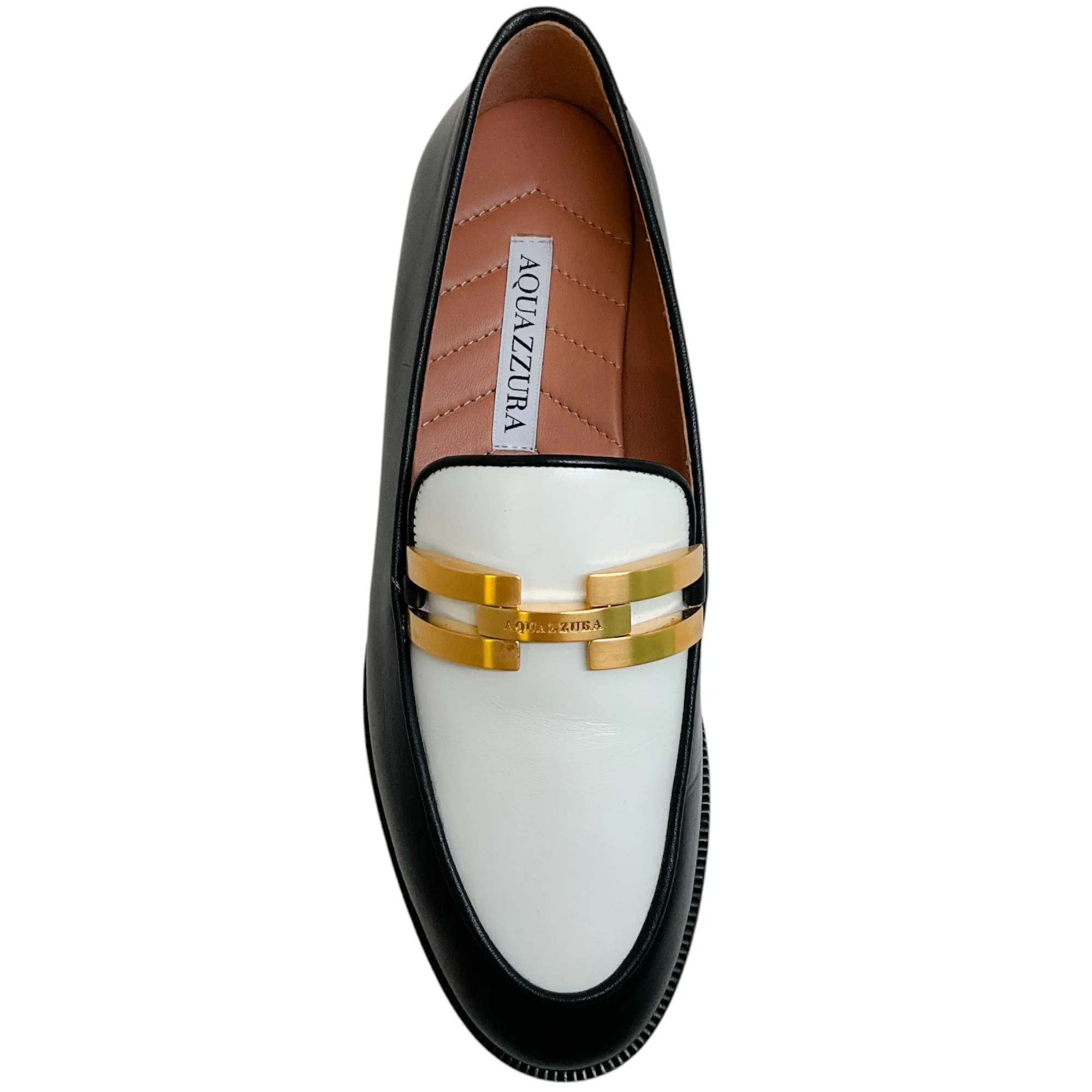 Aquazzura Black / White Brandi Moccasin Loafers - Image 4