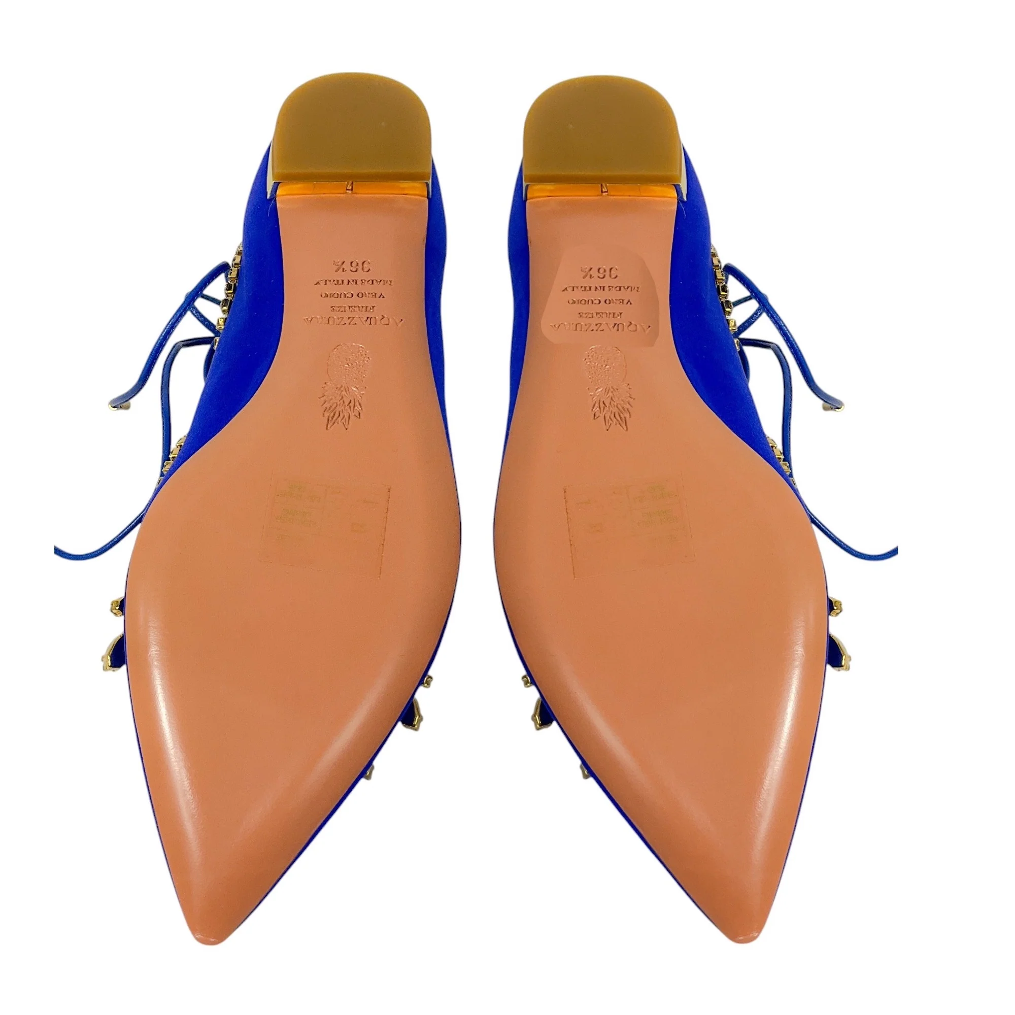 Aquazzura Royal Blue Crystal Embellished Satin Christy Jewel Flat - Image 7