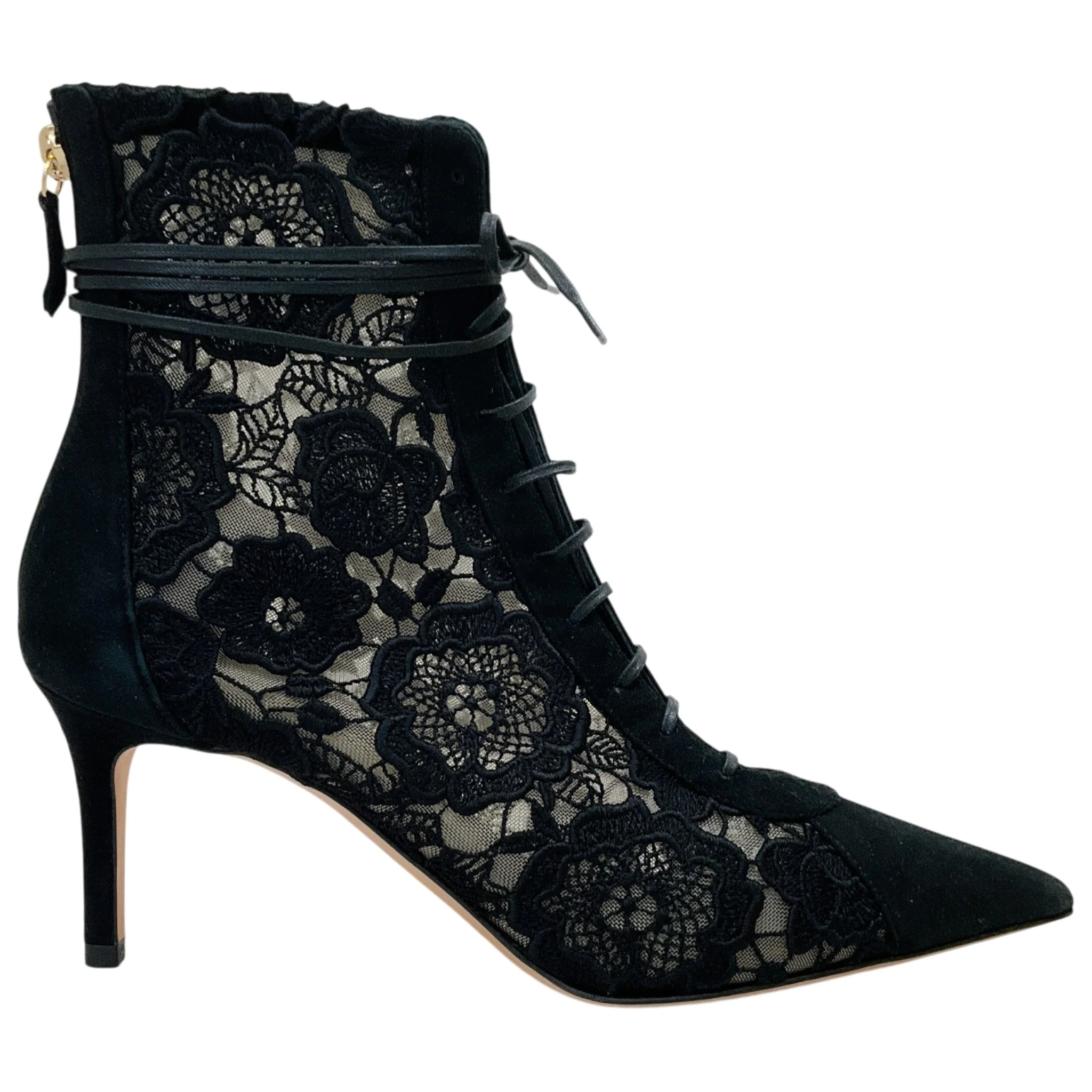 Arteana Black Suede / Lace Ankle Wrap Booties - Image 2