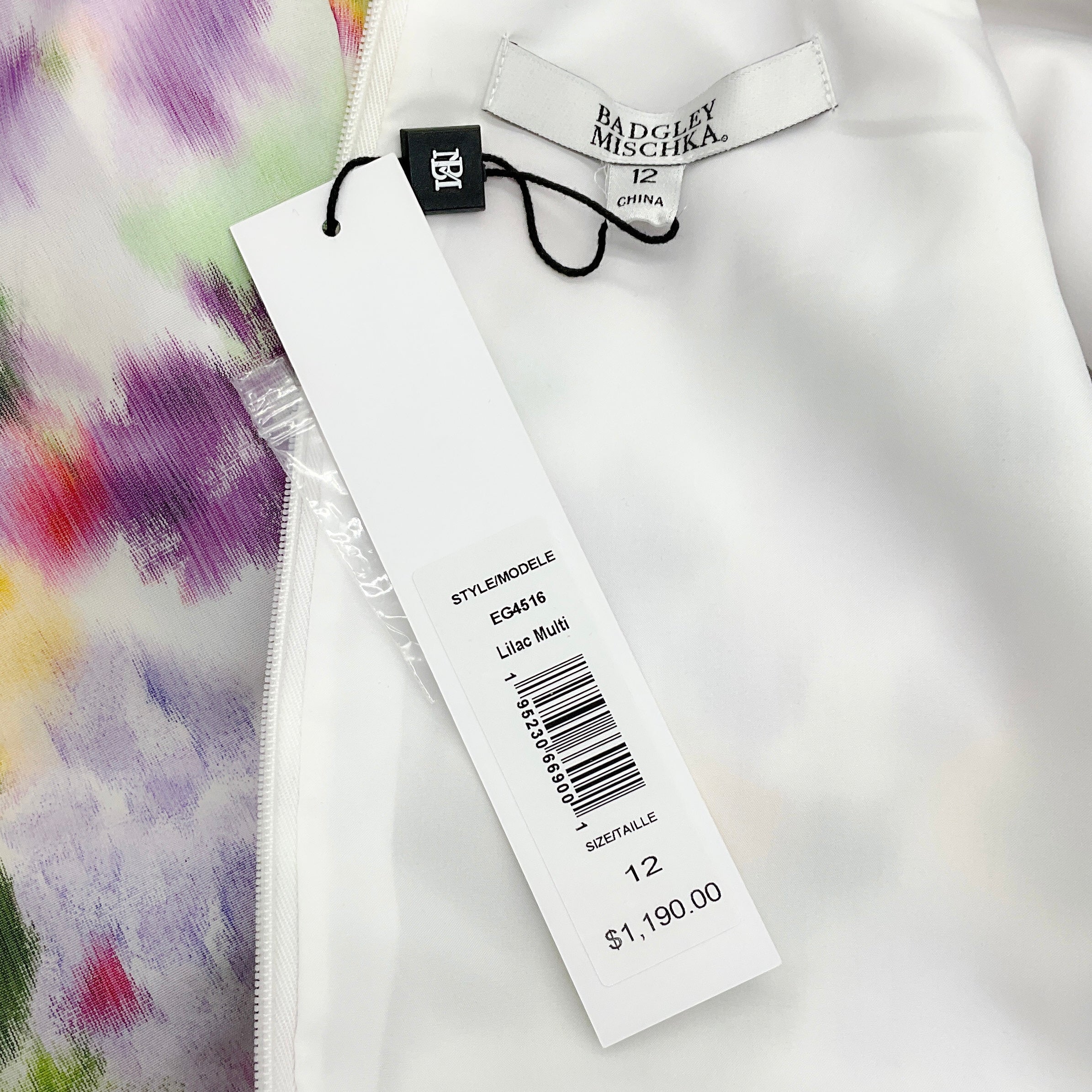 Badgley Mischka Lilac Multi Floral Taffeta Maxi Dress with Tie Belt - Image 4