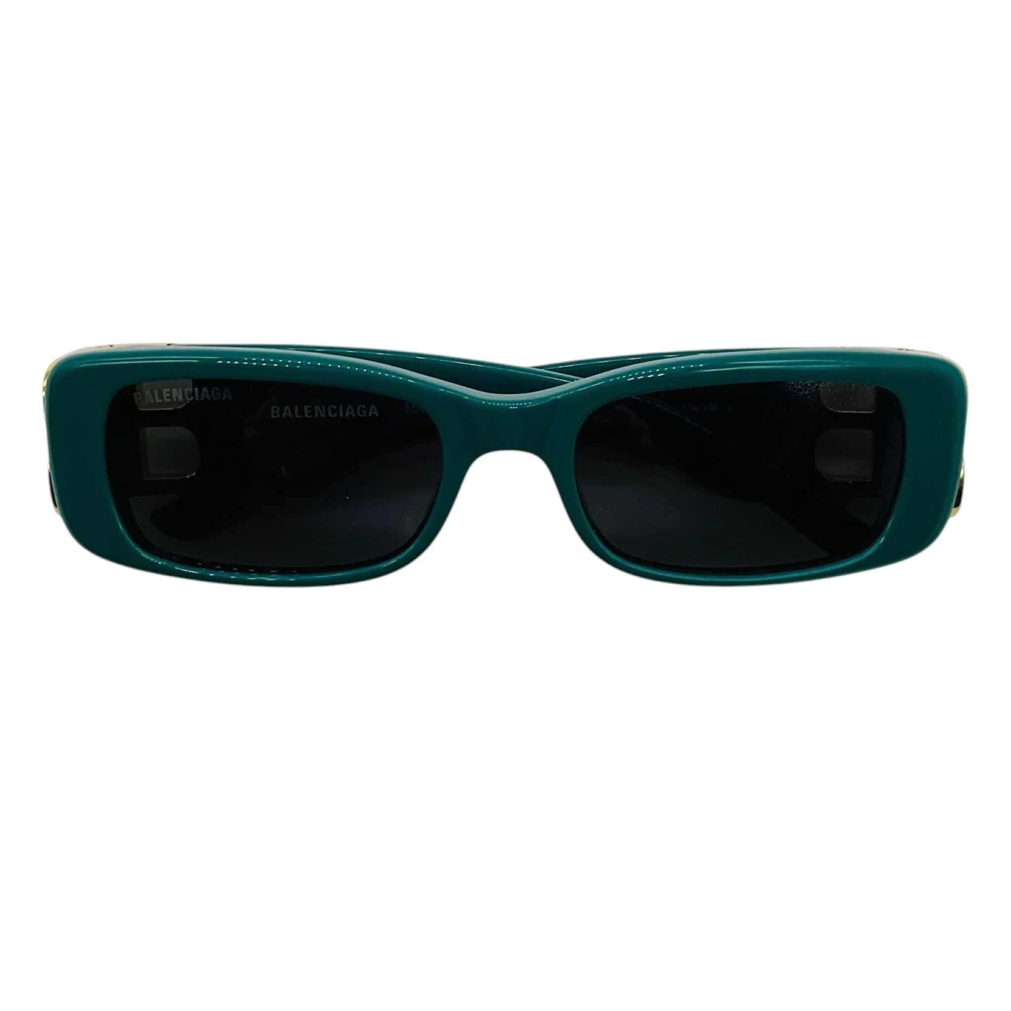 Balenciaga Green / Gold BB Logo Rectangular Shape Acetate Sunglasses