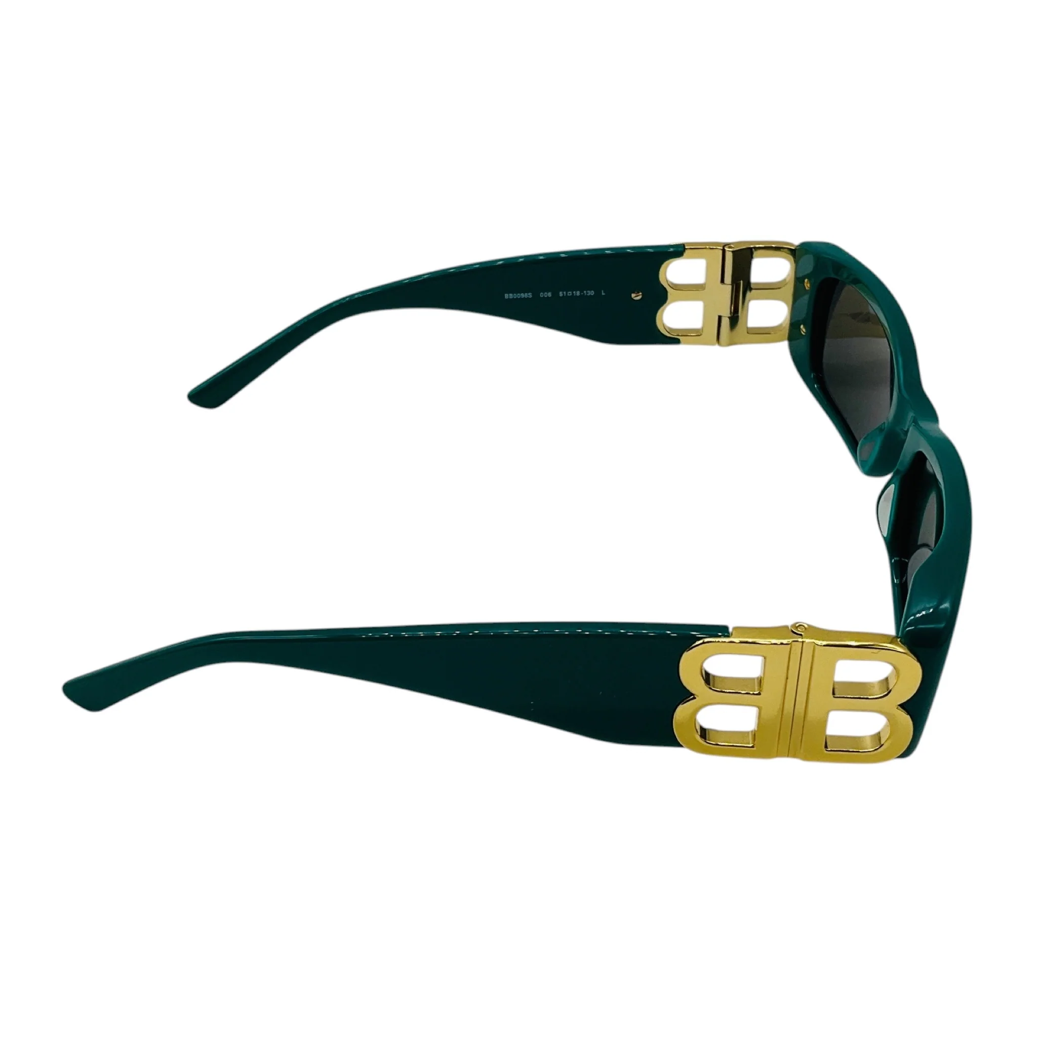 Balenciaga Green / Gold BB Logo Rectangular Shape Acetate Sunglasses - Image 3