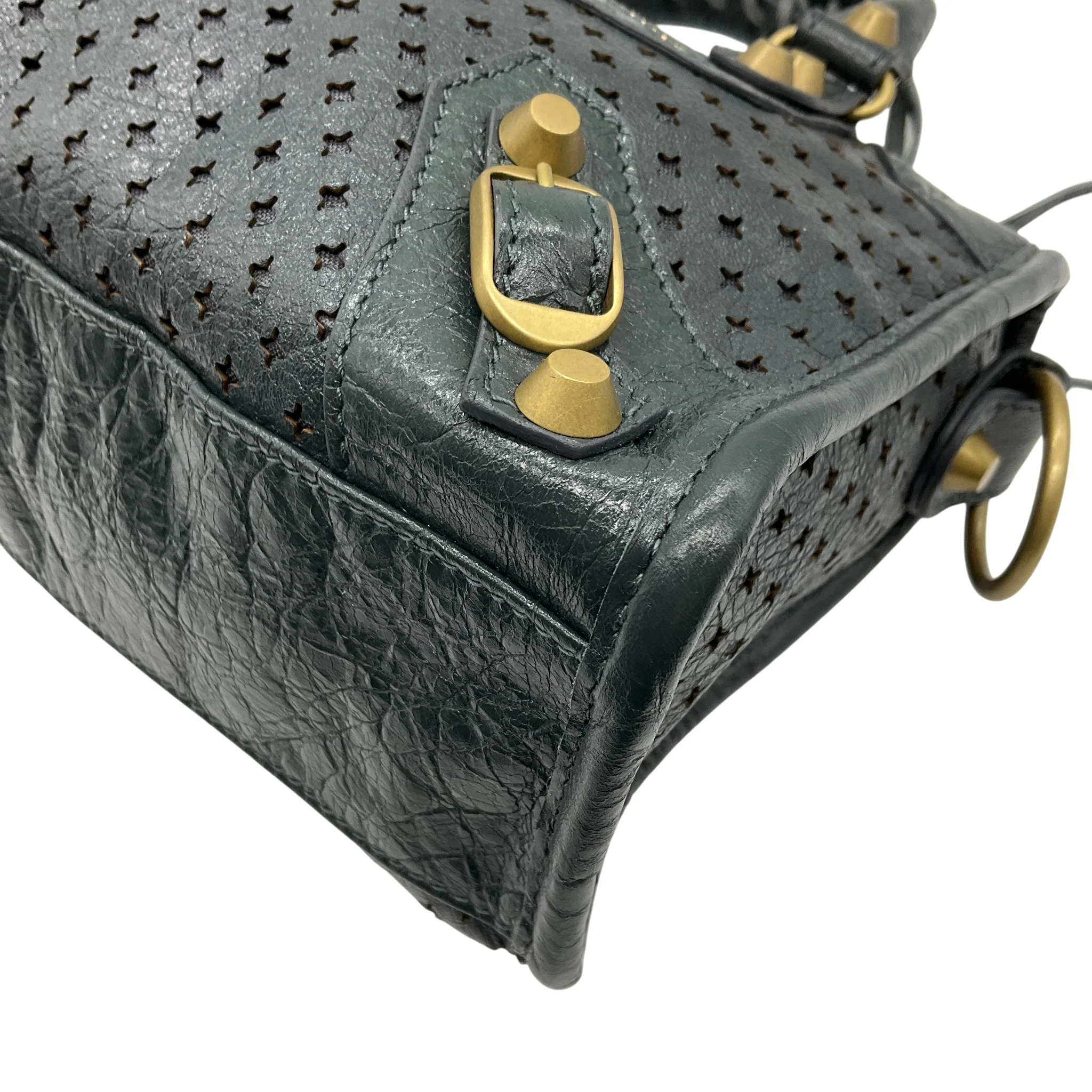 Balenciaga Grey Perforated Leather Mini City Bag - Image 4