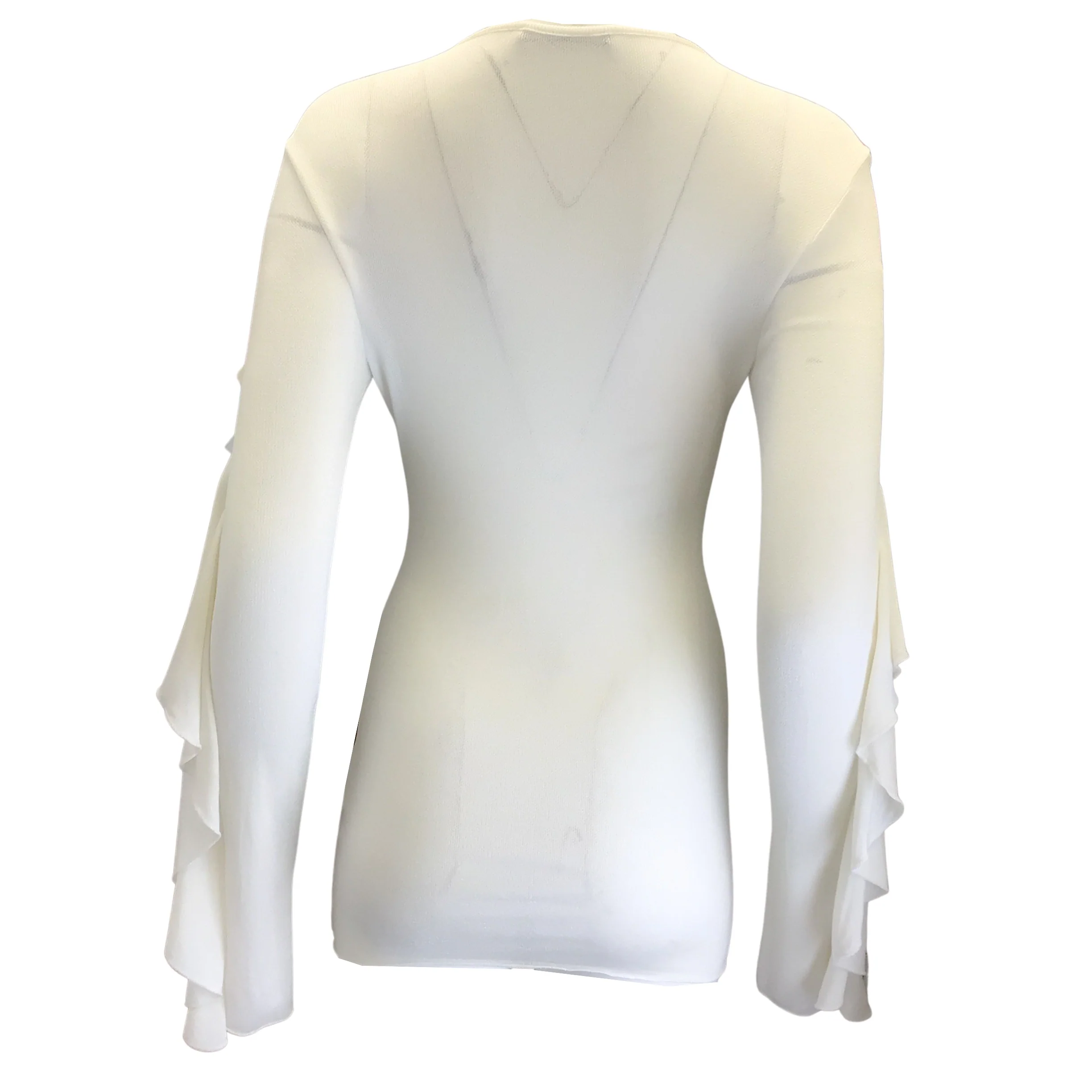 Balmain Ivory / Gold Buttoned Ruffled Long Sleeved Knit Blouse - Image 3