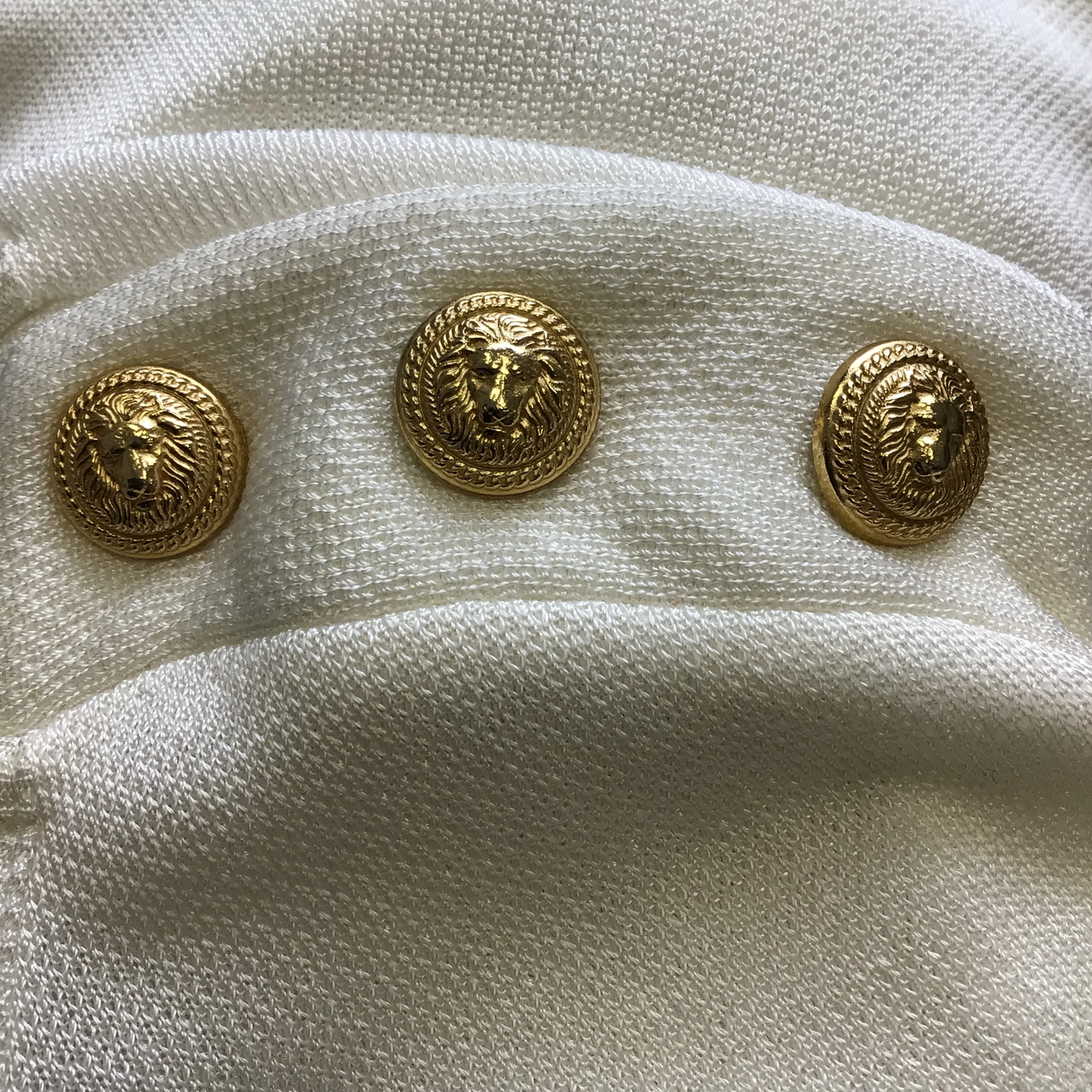 Balmain Ivory / Gold Buttoned Ruffled Long Sleeved Knit Blouse - Image 5