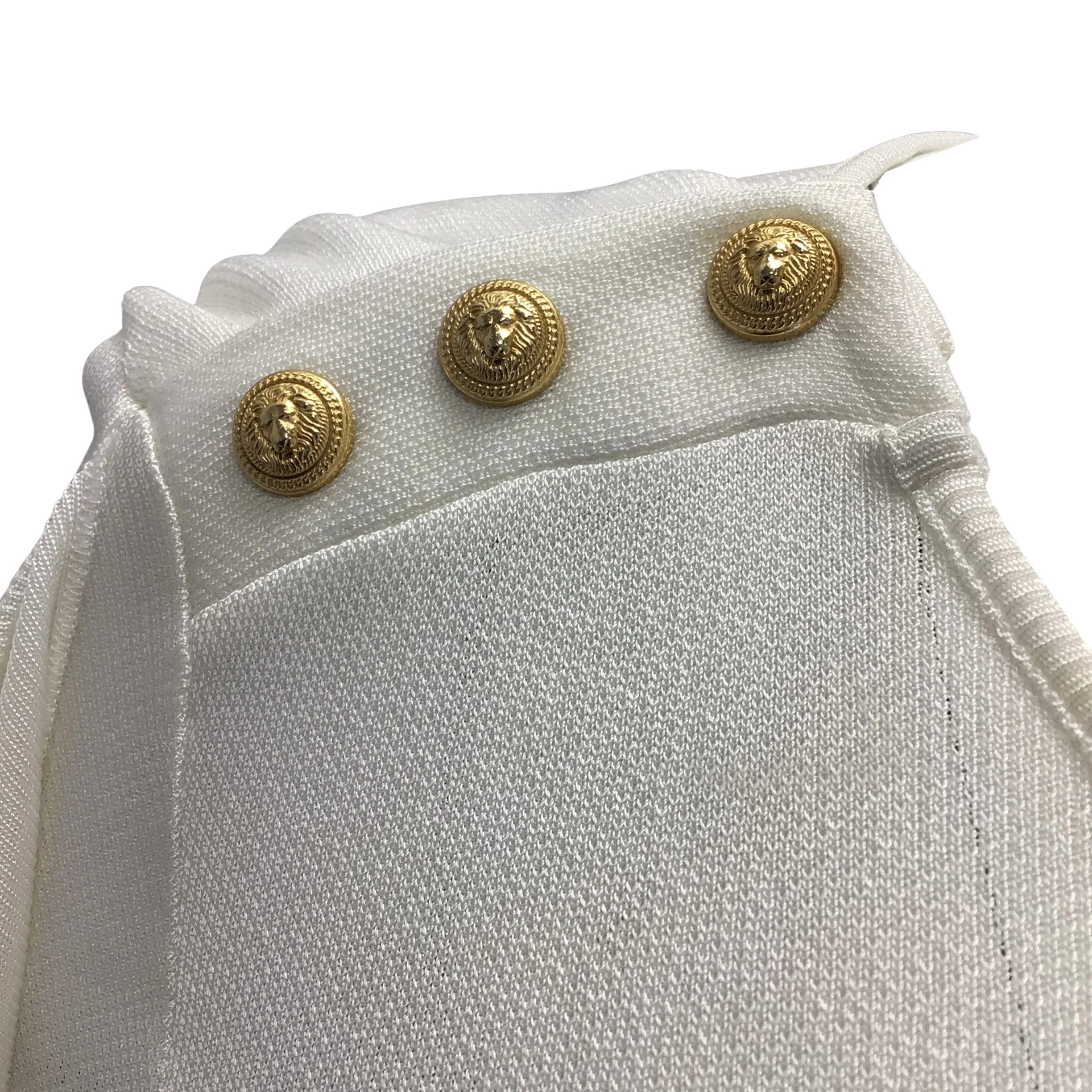 Balmain Ivory / Gold Buttoned Ruffled Long Sleeved Knit Blouse - Image 7