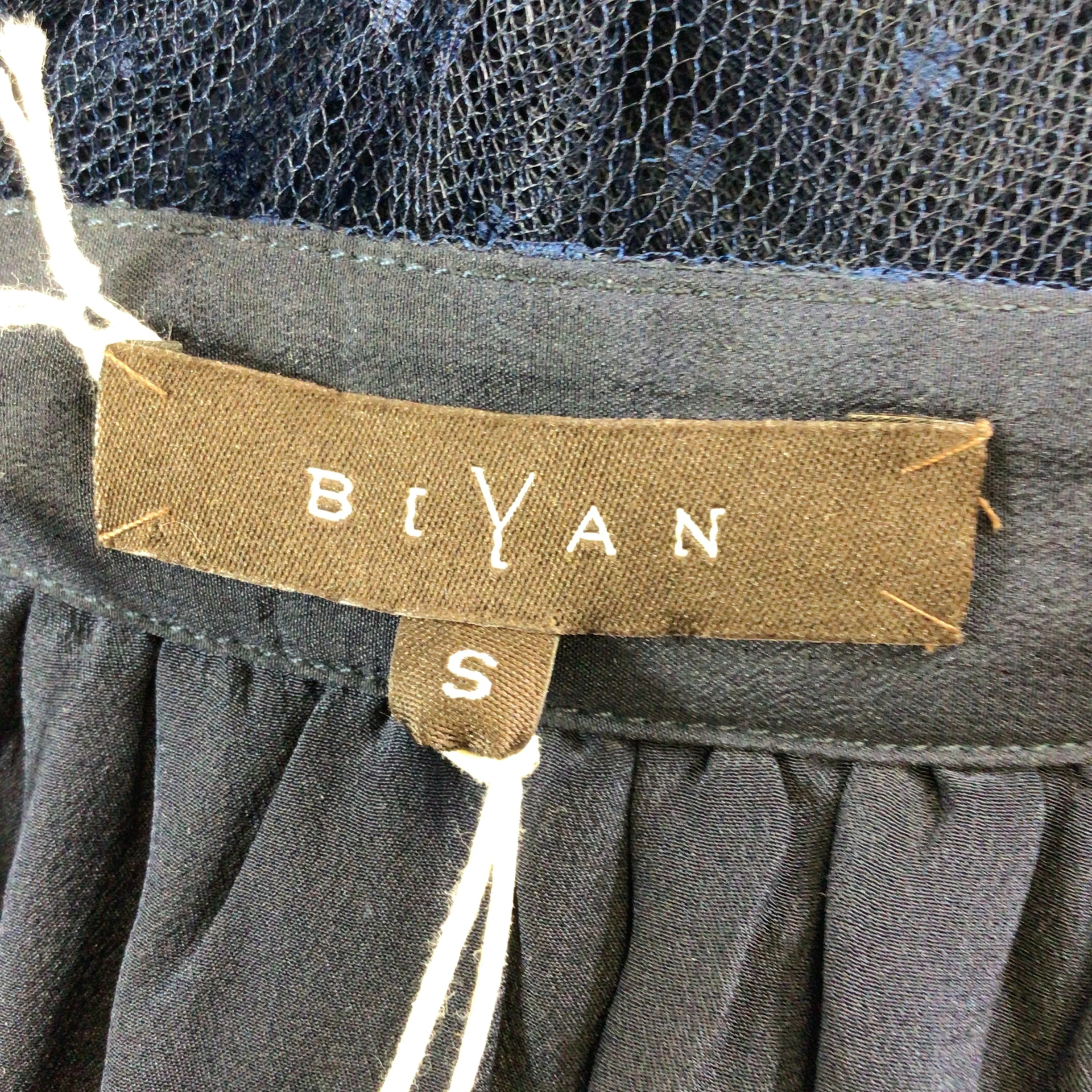 Biyan Navy Blue Floral Embroidered Mesh Tulle Midi Skirt - Image 4