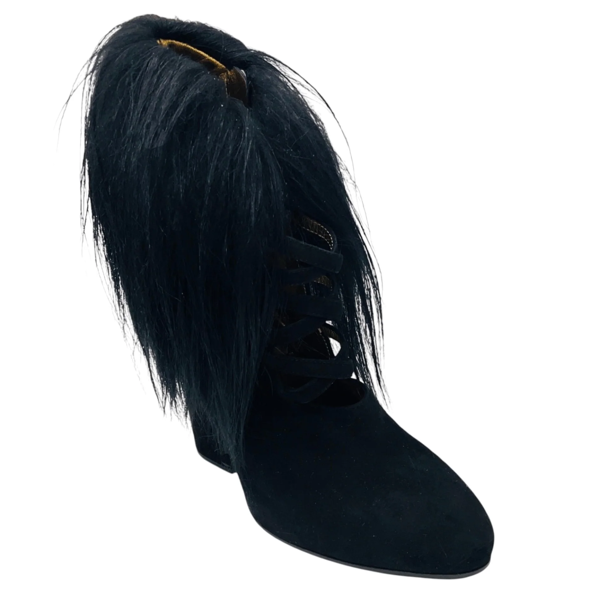 Bottega Veneta Black Suede Booties with Fur Trim