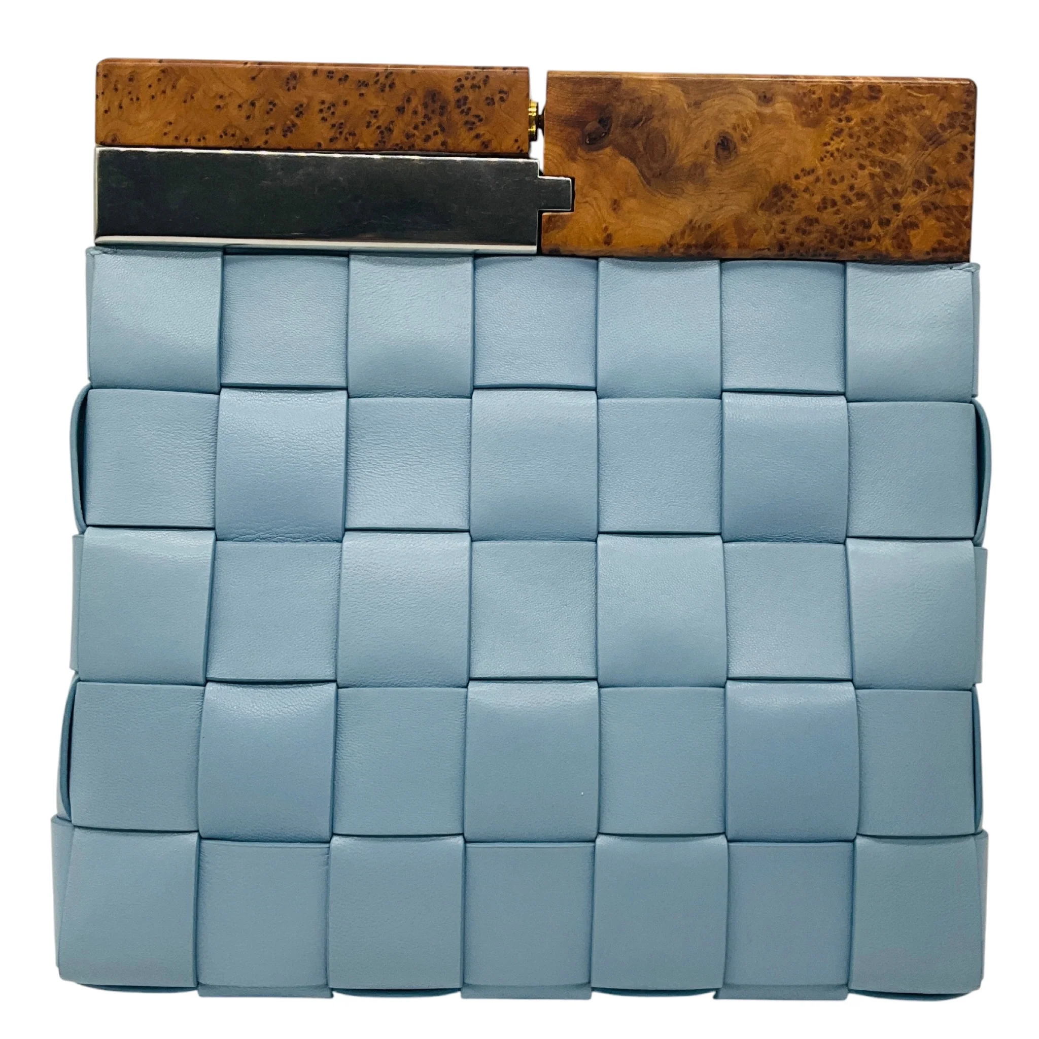 Bottega Veneta Light Blue Intrecciato Leather Snap Clutch Bag - Image 3