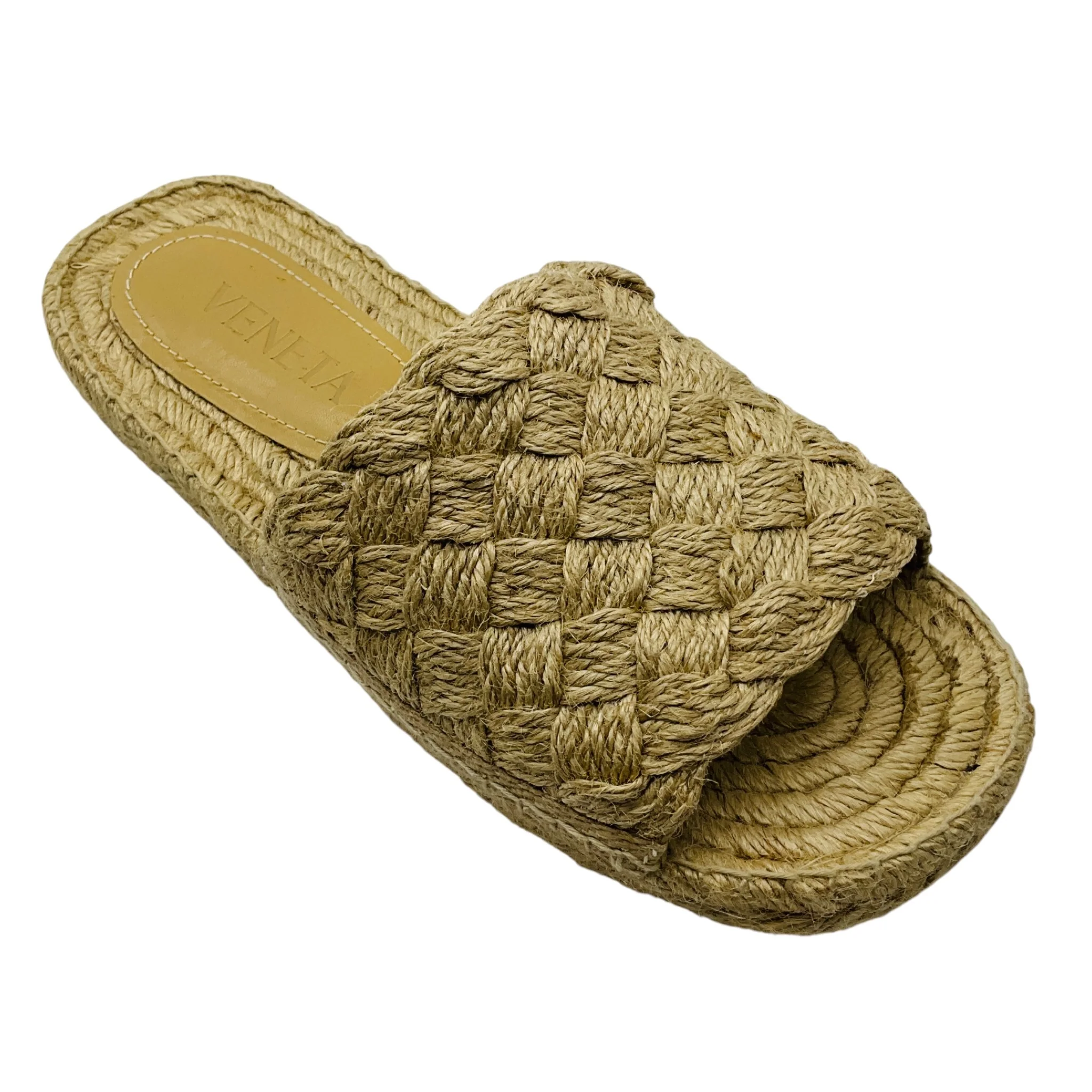Bottega Veneta Natural / Cane Sugar Jute Braid Espadrille Woven Jack Flat Slide Sandals