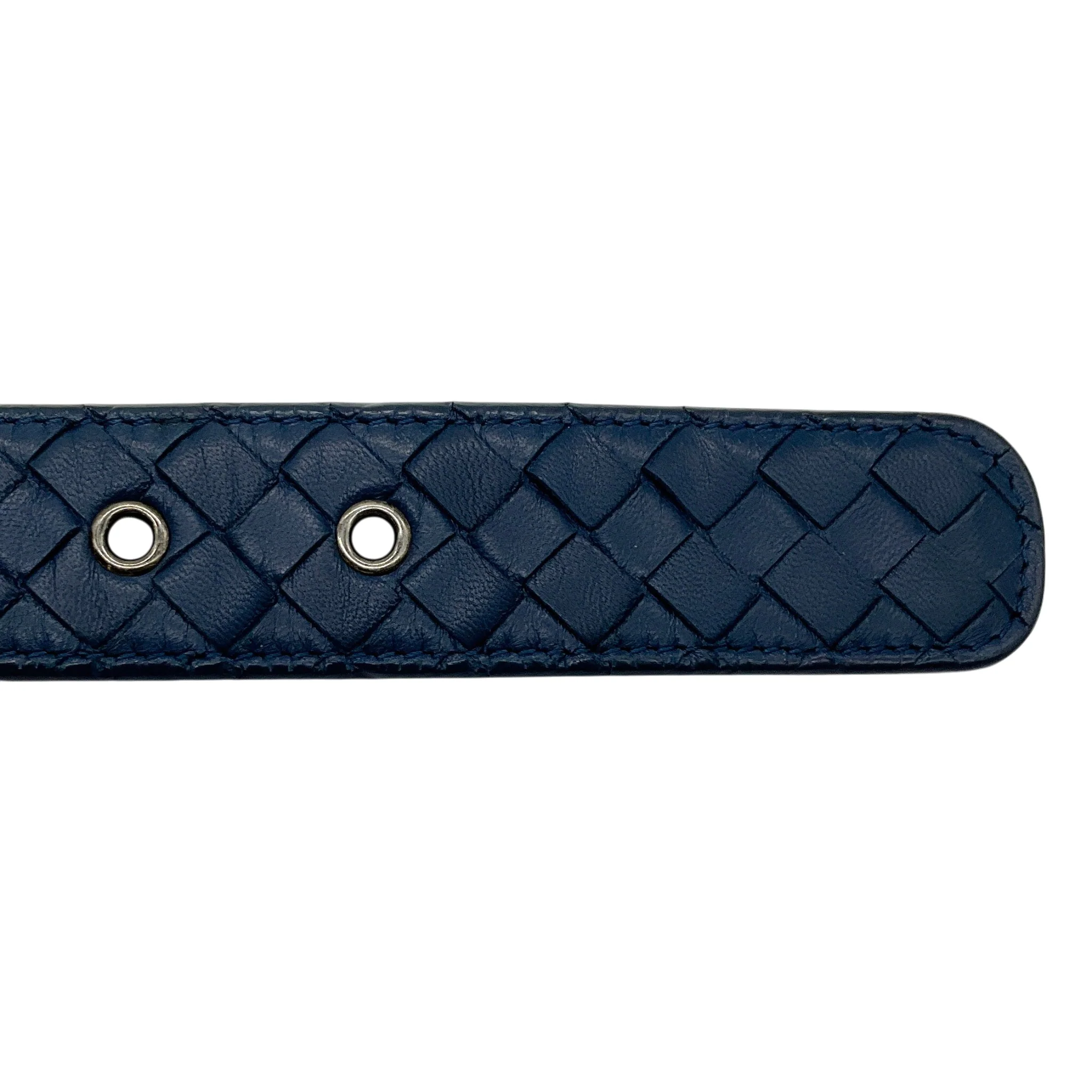 Bottega Veneta Navy Blue Leather Intrecciato Belt - Image 3