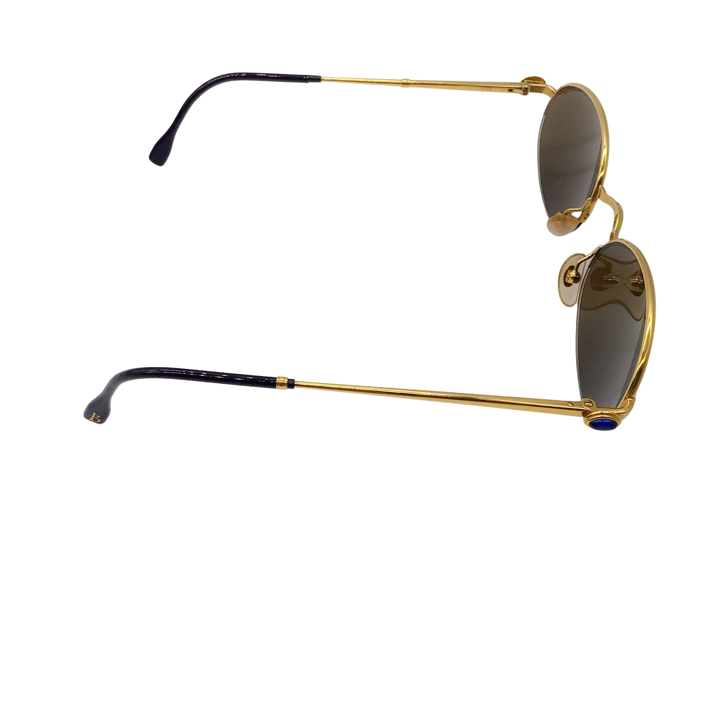 Boucheron Blue Vintage 1990s Retro Round Lens Gold Plated Sunglasses - Image 3