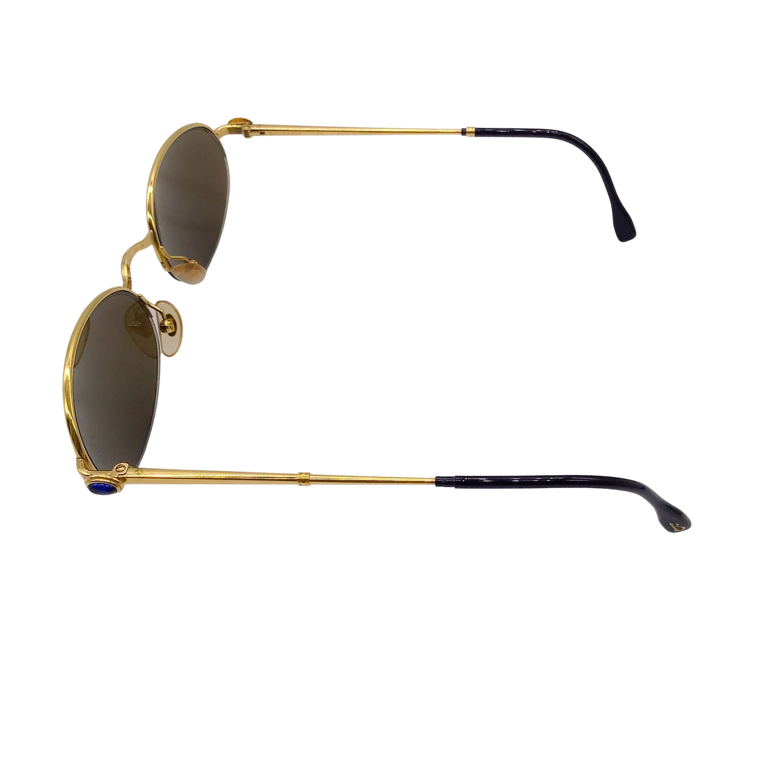 Boucheron Blue Vintage 1990s Retro Round Lens Gold Plated Sunglasses - Image 5