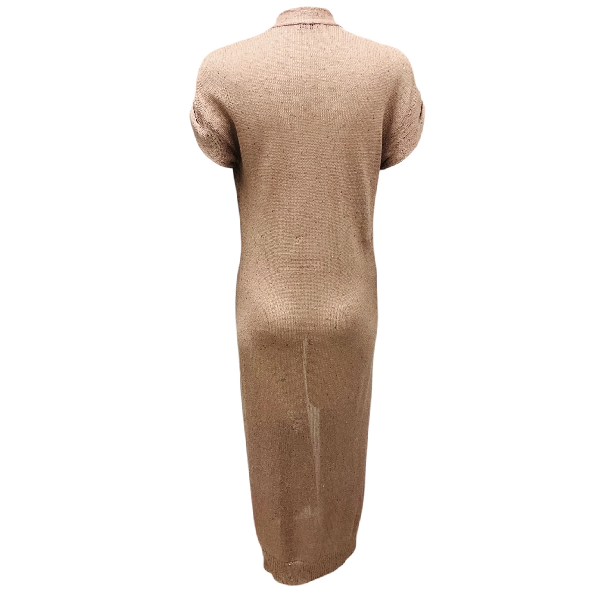 Brunello Cucinelli Blush Pink Sequined Short Sleeved Linen and Silk Knit Long Cardigan Sweater - Image 3