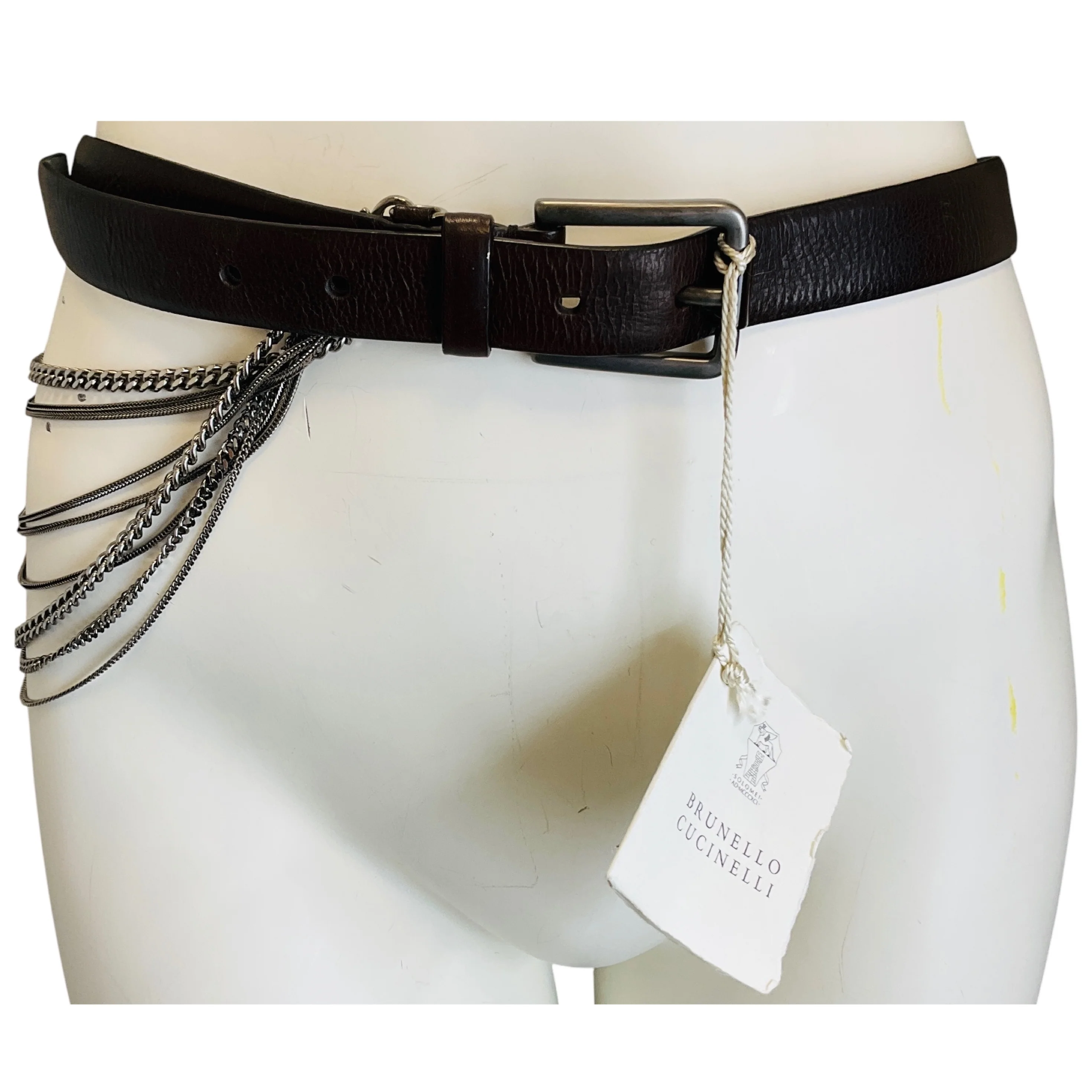 Brunello Cucinelli Brown / Silver Multi Chain Embellished Leather Belt - Image 3