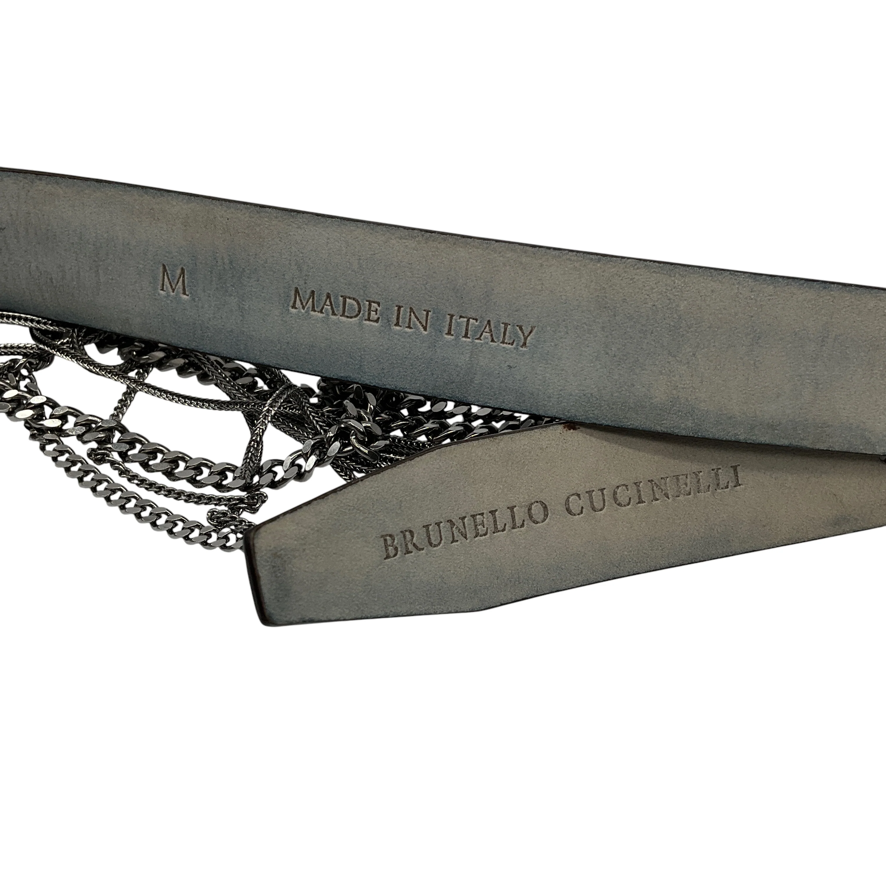 Brunello Cucinelli Brown / Silver Multi Chain Embellished Leather Belt - Image 7