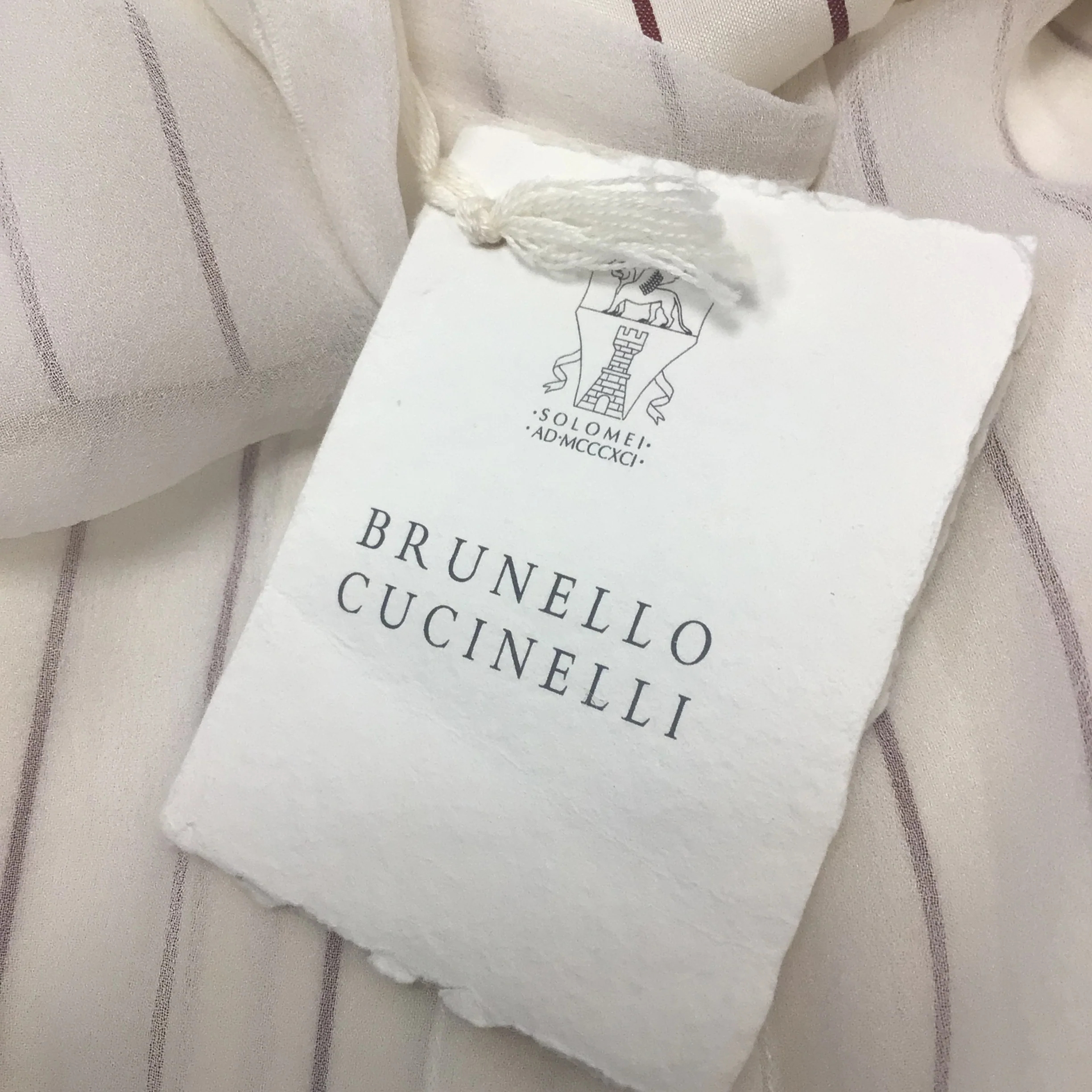 Brunello Cucinelli Ivory / Burgundy Striped Sleeveless Button-down Silk Top - Image 5
