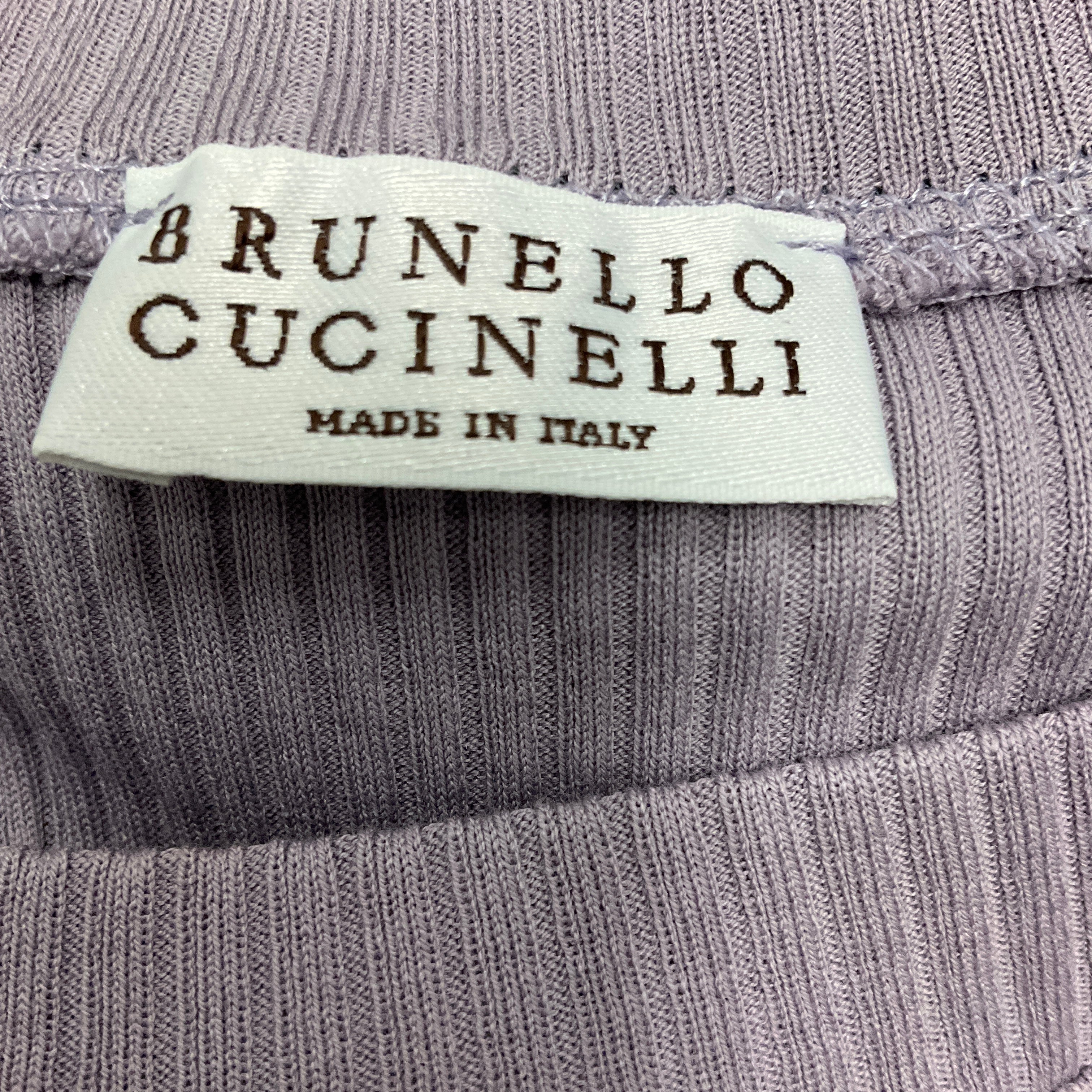 Brunello Cucinelli Lavender Ribbed Knit Cotton Jersey Crewneck Tank Top with Monili Chain - Image 3
